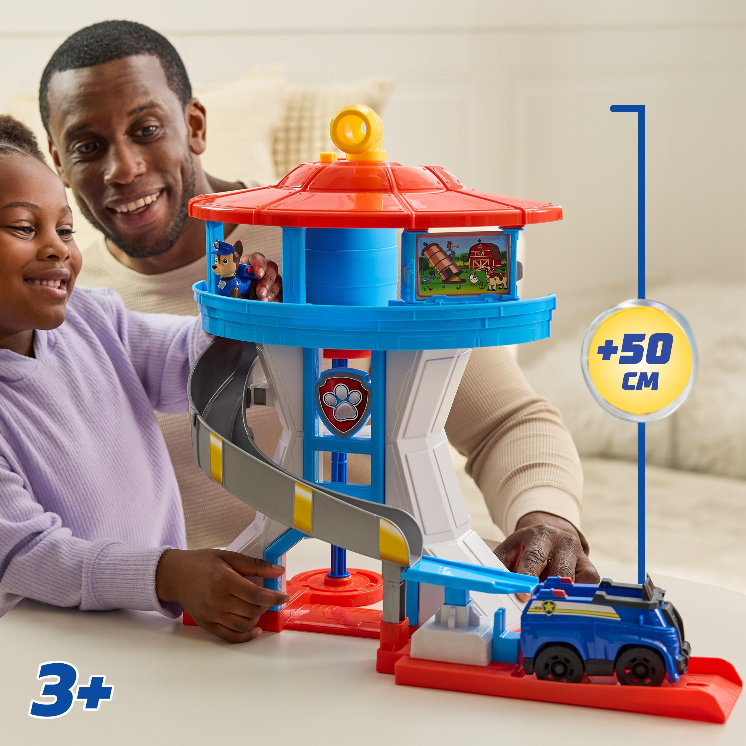 PAW Patrol - Lookout Tower, altezza superiore a 50 cm, set da gioco con 1 veicolo della polizia base, 2 personaggi Chase e accessori, adatto per bambini dai 3 anni in su