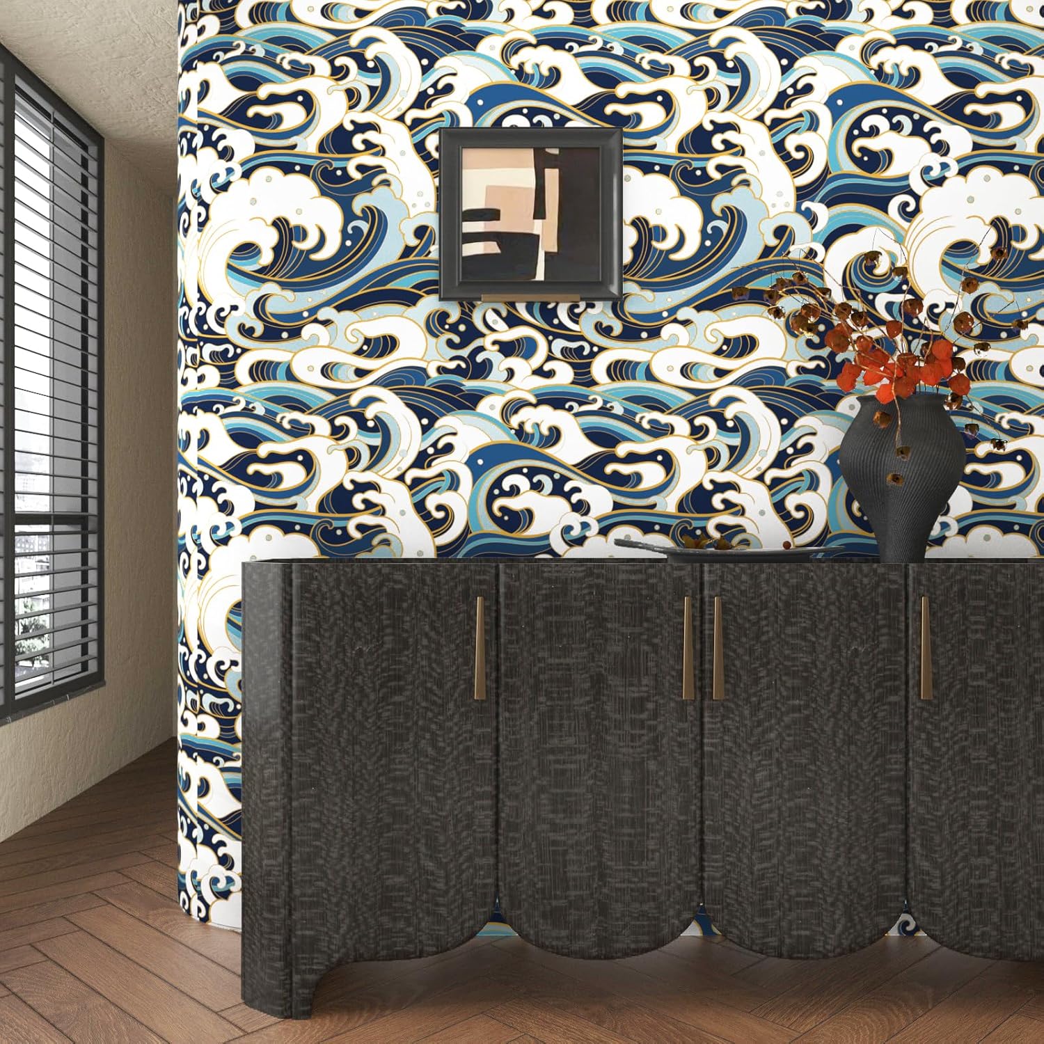 Blue Wave Wallpaper Peel and Stick Coastal Wall Murals for Bathroom Bedroom Removable Sea Spray Self Adhesive Stick on Wallpaper Contact Paper for Cabinets Modern Art Wall 17.5x102 in