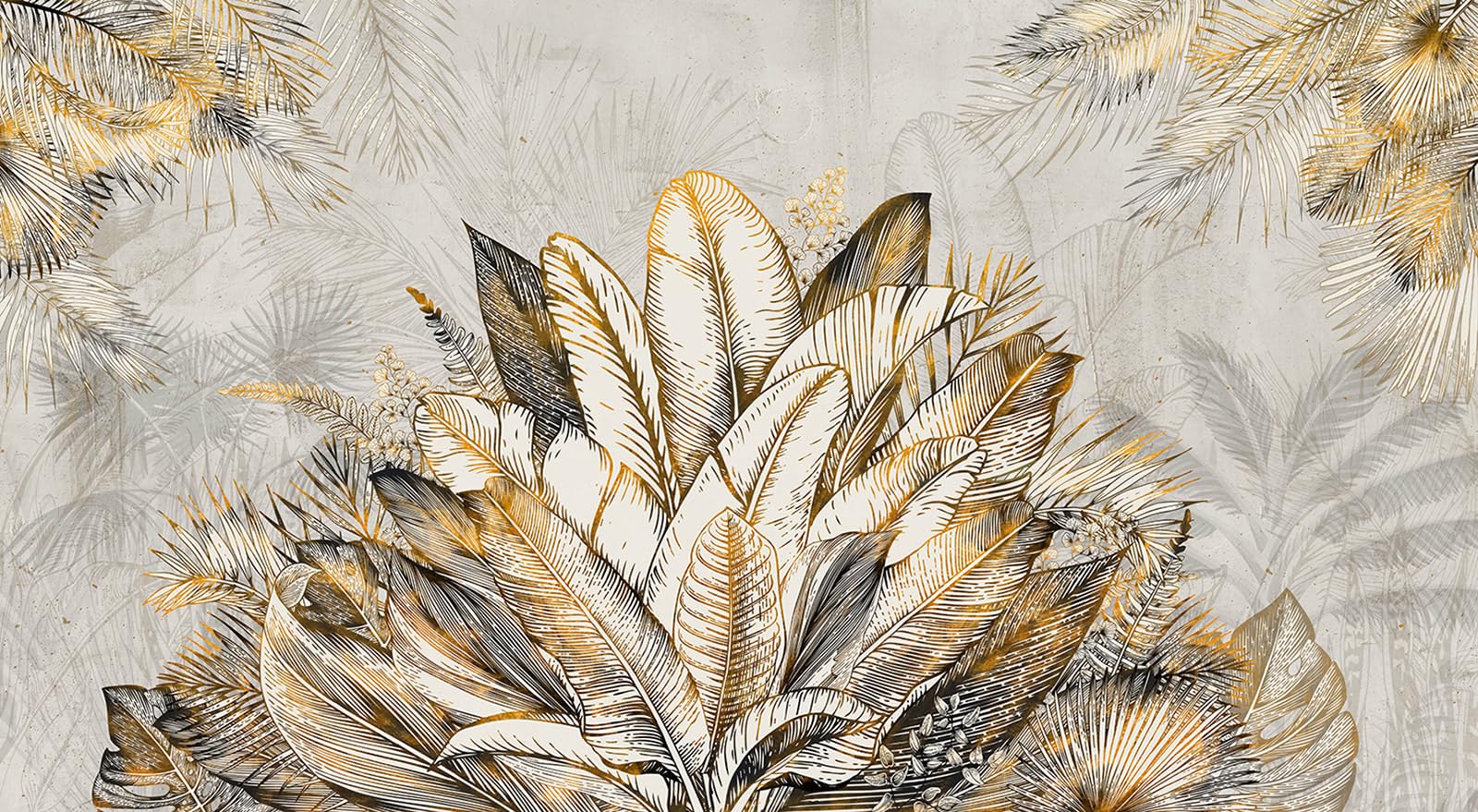 Papier peint panoramique feuilles tropicales Lumalea XL 582x320 cm pour grand mur salon