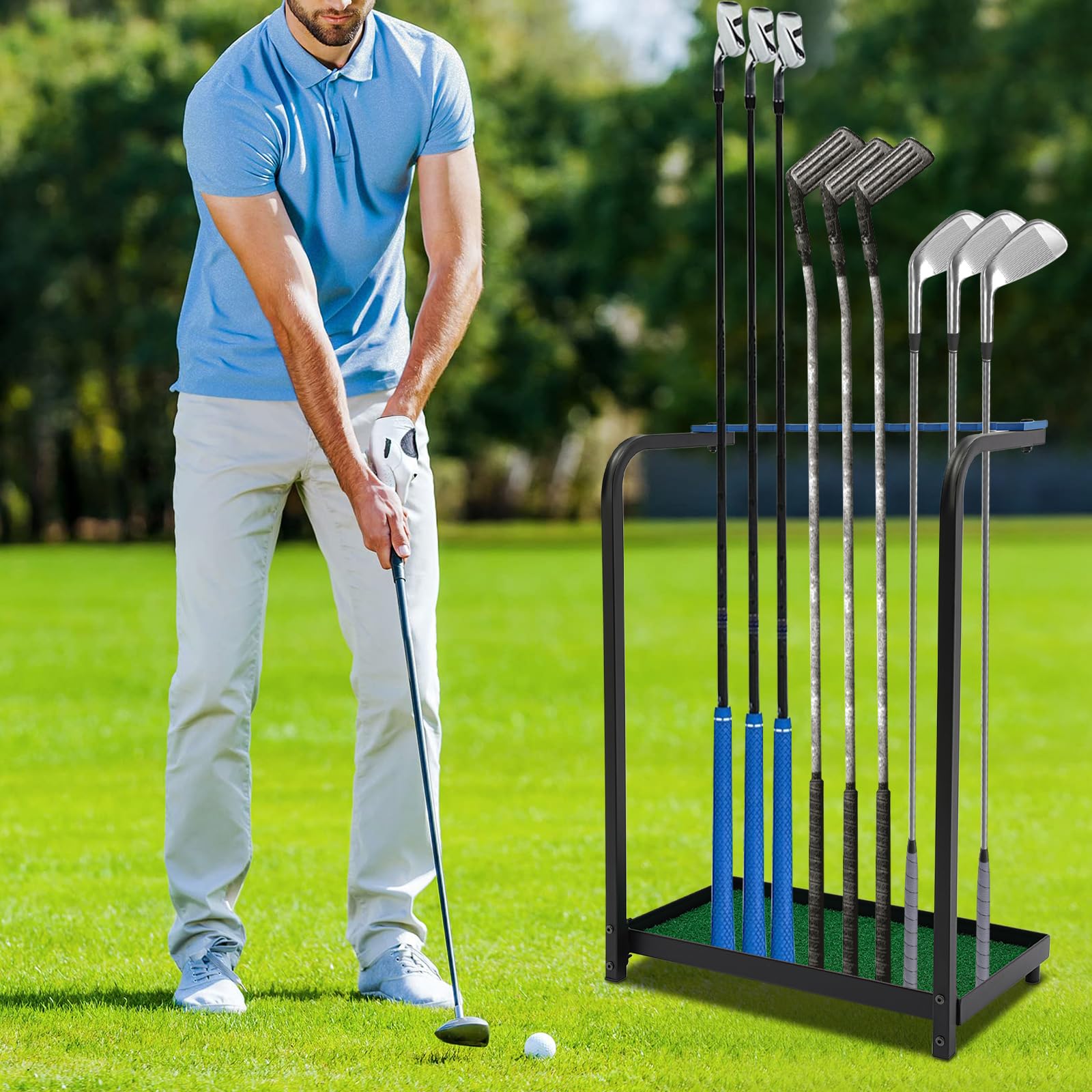 Supporto per mazza da golf, organizer per mazza da golf, per 8 colpi, robusto supporto da golf, per mazza da golf, scaffale espositivo, scaffale da golf, 50 x 27,5 x 72 cm