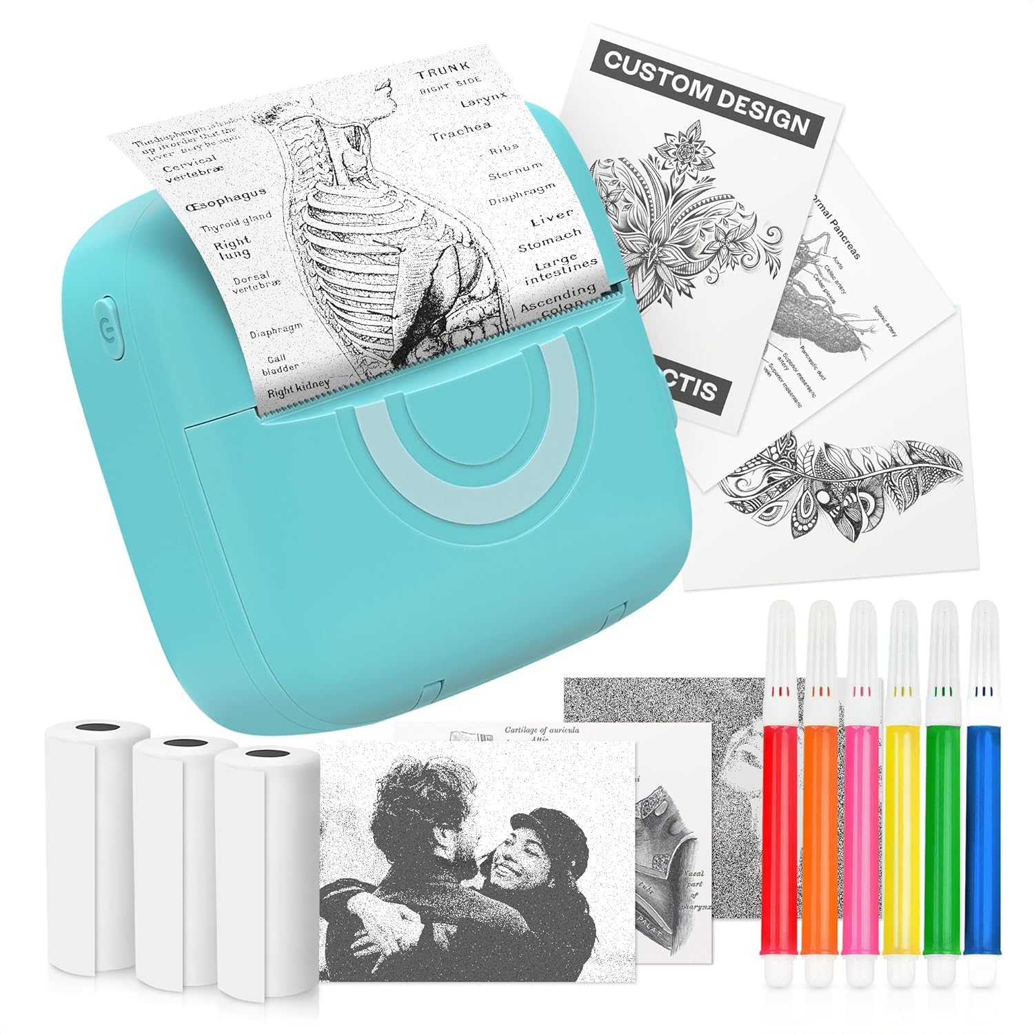 Mini stampante termica per adesivi, mini stampante termica portatile, mini stampante per etichette termiche, mini stampante fotografica, mini stampante adesiva con 3 rotoli di carta per stampante
