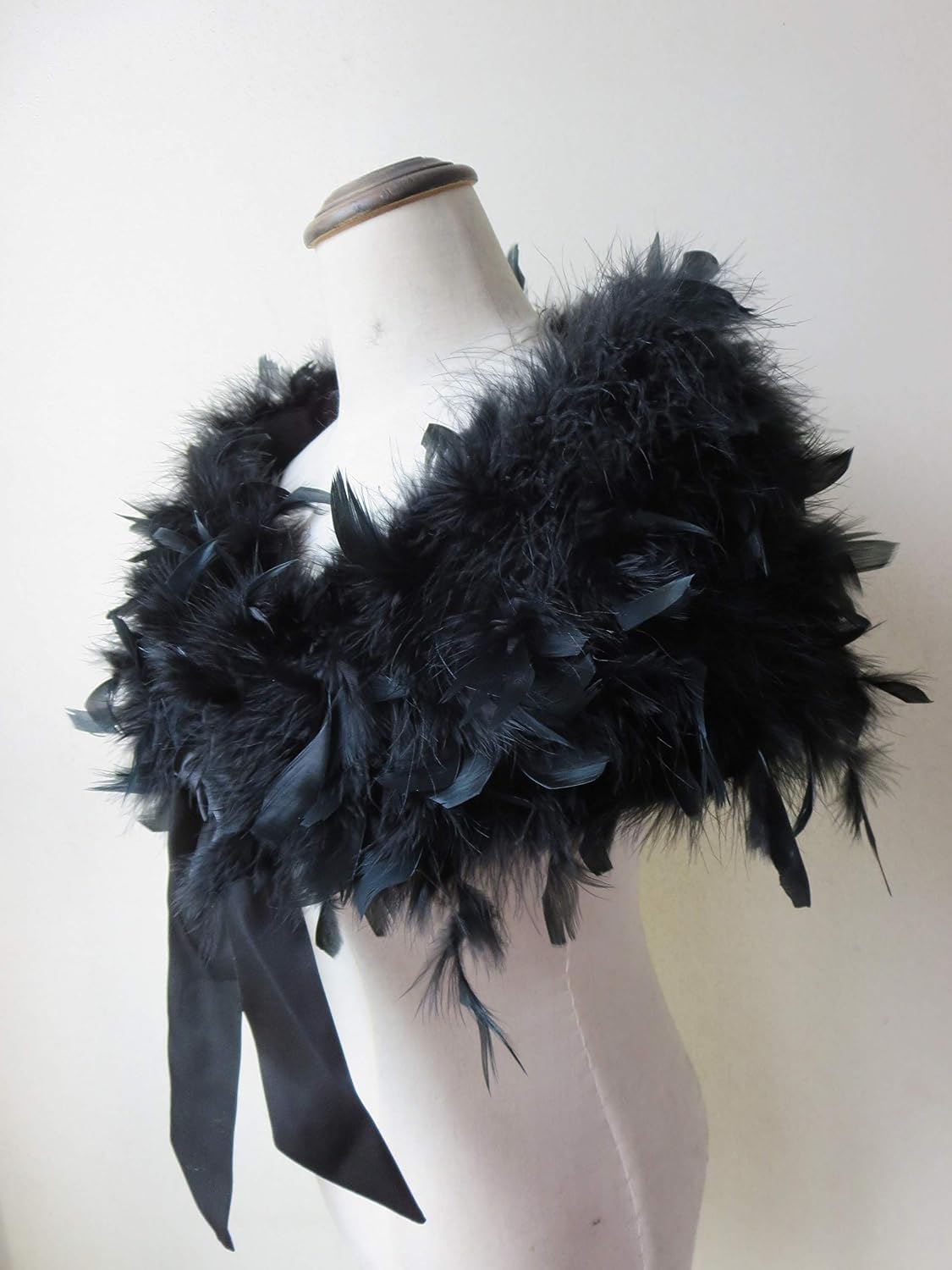 Real Ostrich Feather Cape with Silk Ribbon Shrug Party Wedding