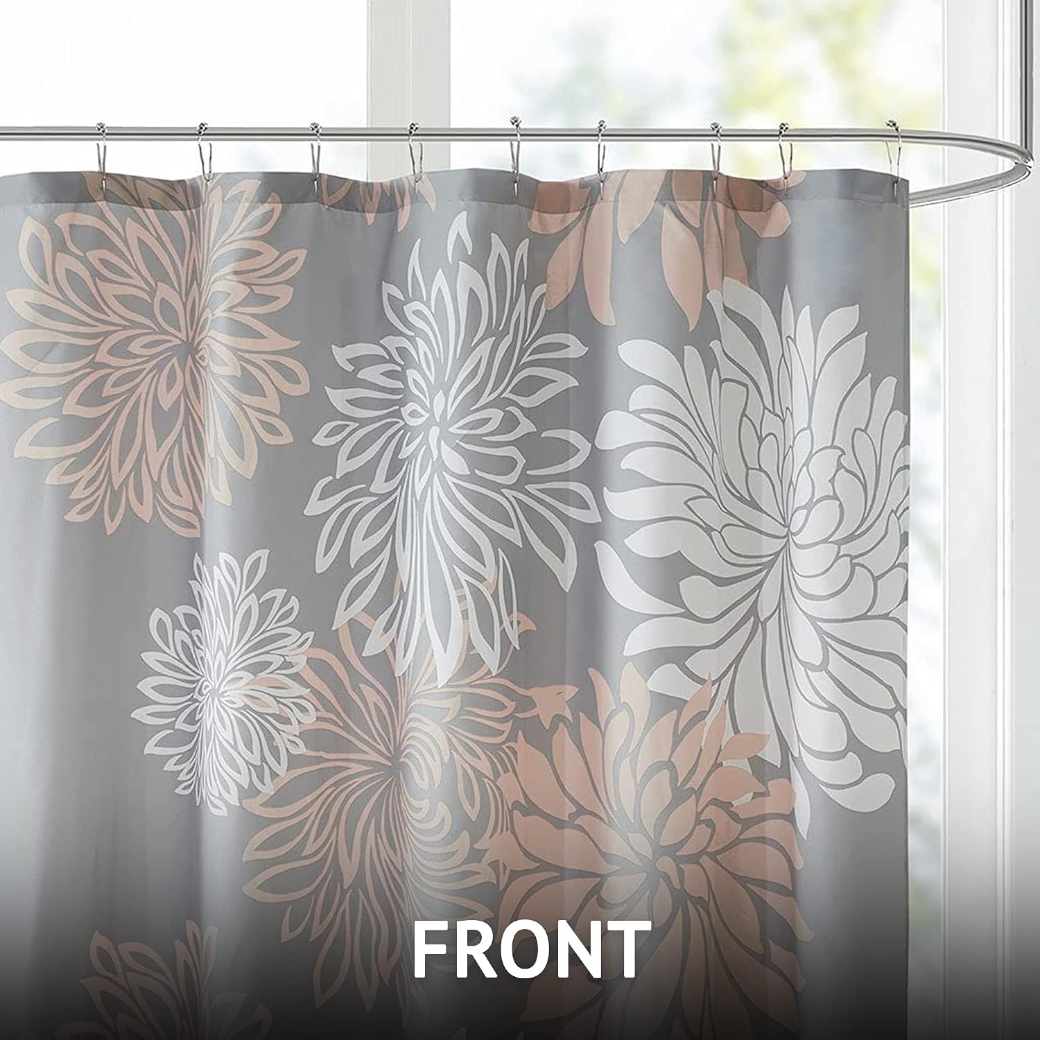 Comfort Spaces Enya Bathroom Shower Curtain Floral Printed, Cute Chic Microfiber Fabric Bath Curtains, 72"x72", Blush/Grey