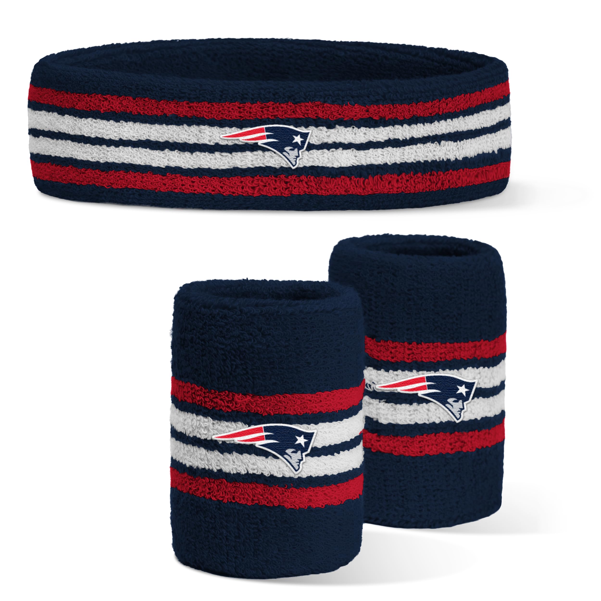 For Bare Feet NFL New England Patriots Officially Licensed Team Logo Headband & Wristband Combo Pack Team Color OSFM-image-48