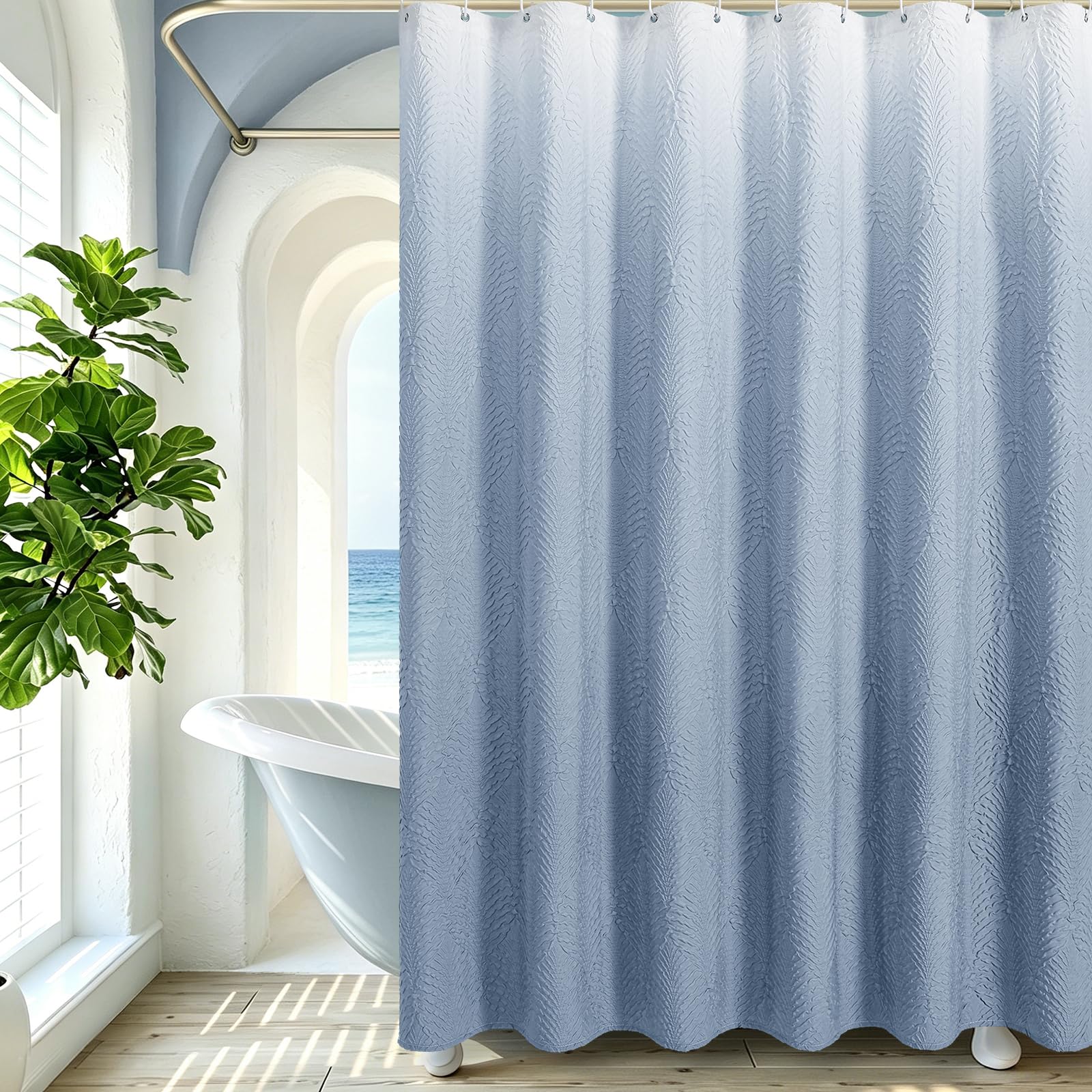 Gibelle Ombre Fog Blue Shower Curtain for Bathroom, Farmhouse Bath Curtain 72x72