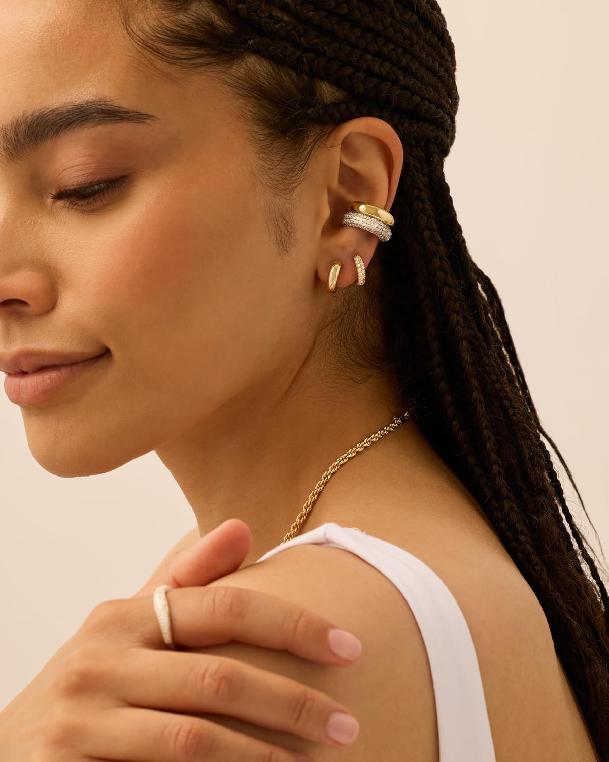 PAVOI 14K Gold Plated Chunky Tubular Hinged Earscape Ear Cuffs for Women | Statement Earring Pair