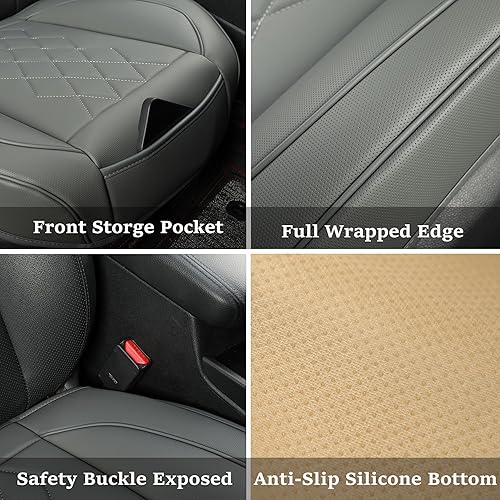 Miniatura 9 de JOJOBAY Paquete de 2 fundas de cuero para asiento de automóvil, fundas de asiento inferior para automóviles, protector de asiento delantero, apto