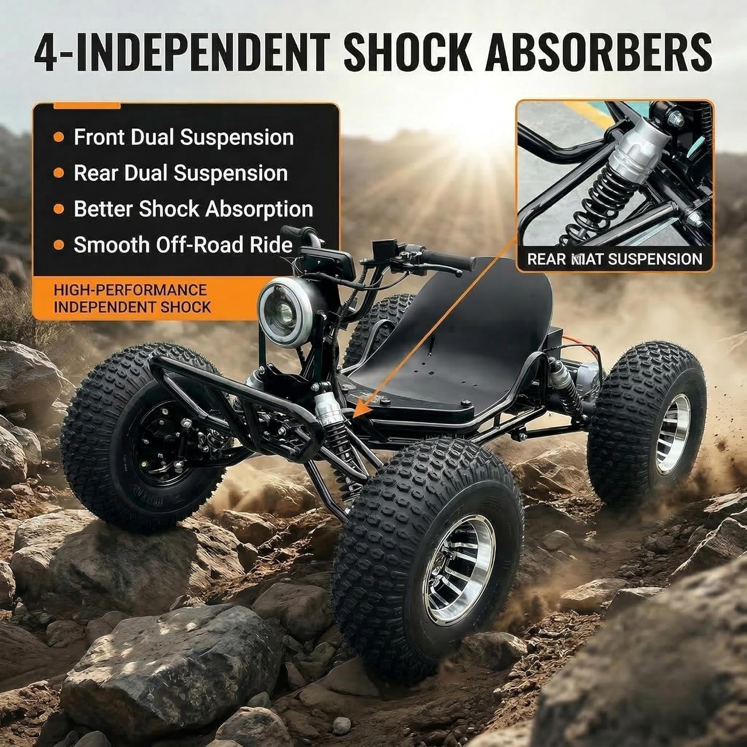 Zyliathor Adults & Kids Electric Off-Road Go Kart, 12-Mile, Brushless Peak 4000W, Up to 31MPH, 3 Speed + Reverse + Limiter, Shaft Drive Diff, AT19x7-8 Tires, Family Backyard Trails, Beach/Sand