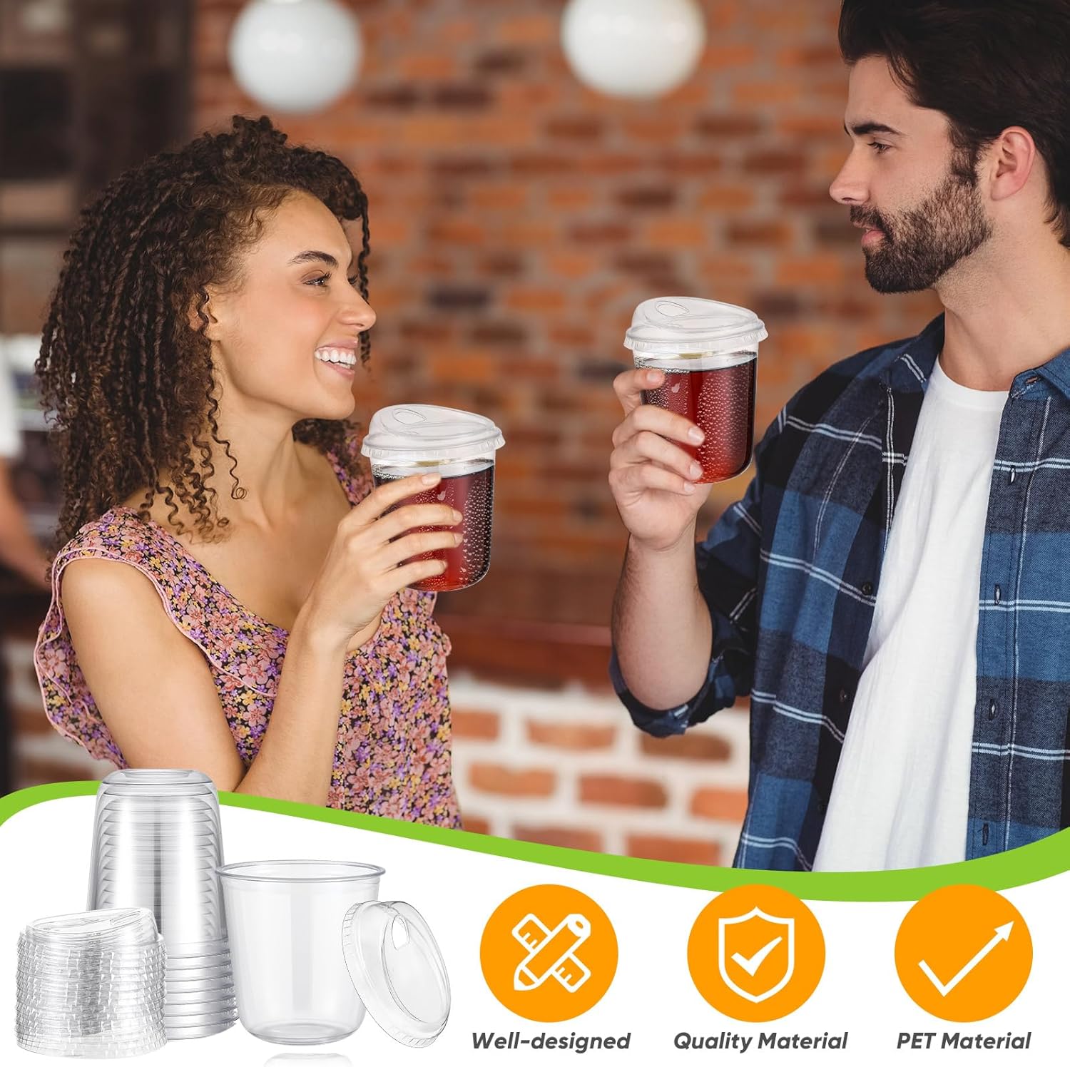 50 Sets Clear Plastic Coffee Cups with Sip Lids, Disposable Plastic PET Crystal Cups for Iced Coffee, Smoothie, Cold Beverage, Drink Shops and Party Catering(Clear,14 oz) - Image 6