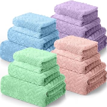Mixweer 16 Pcs Bath Towel Set Quick Dry Towel Set for Bathroom, Macaron | Absorbent Waffle Style, Soft Coral Fleece for Spa Gym Shower, Set of 4 Bath Towels 4 Hand Towels and 8 Washcloths