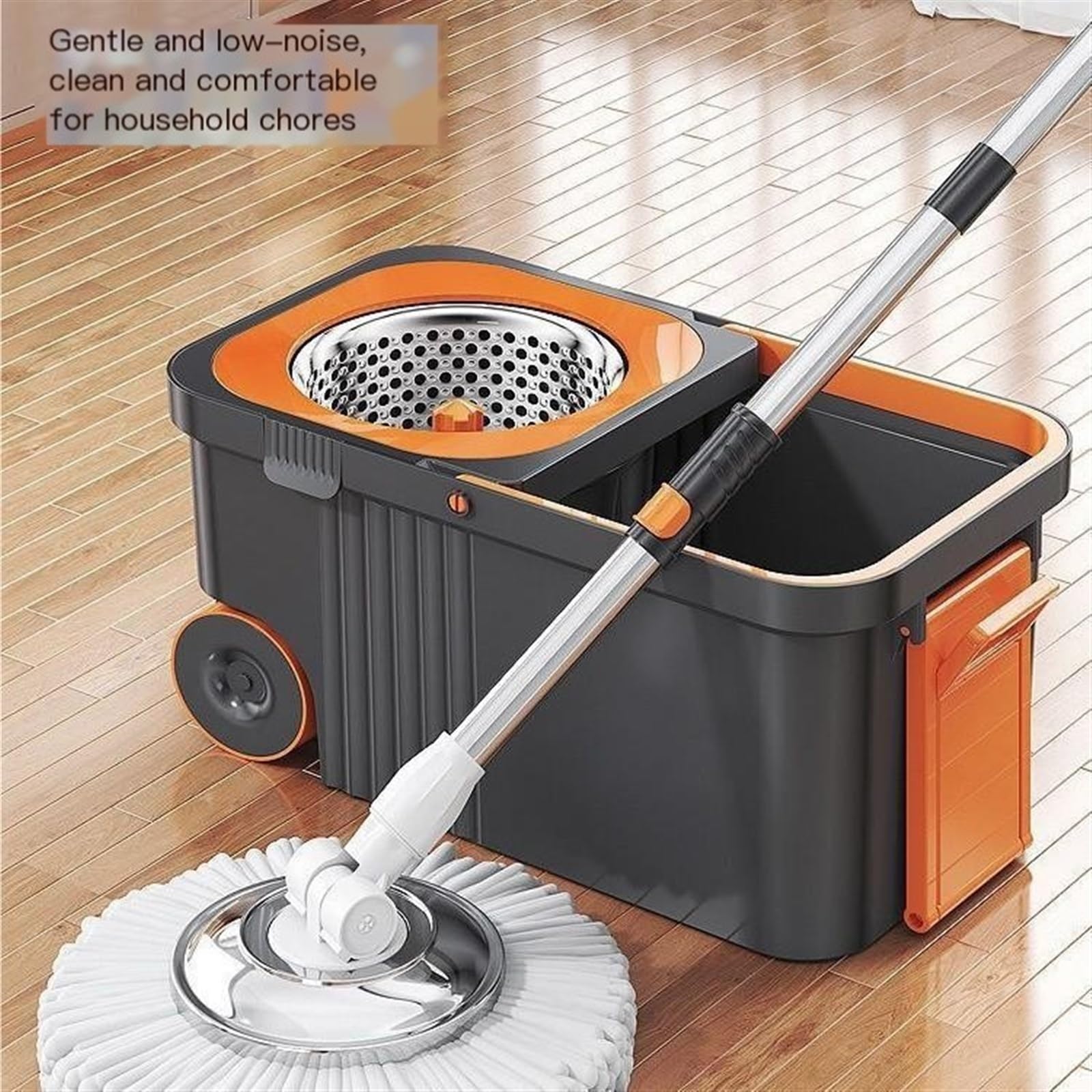 Mop Podłogowy Bardzo duży, nie do mycia ręcznego, obrotowy zestaw mopów, mop jest czysty, mop do podłogi, domowe, automatyczne odwadnianie, mop, wiadro(White)