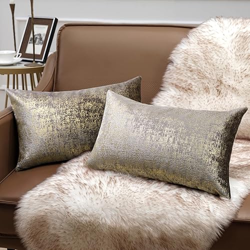 Phantoscope - Juego de 2 fundas decorativas brillantes de terciopelo sólido con destellos dorados para cojines, suaves, funda de cojín cuadrada para