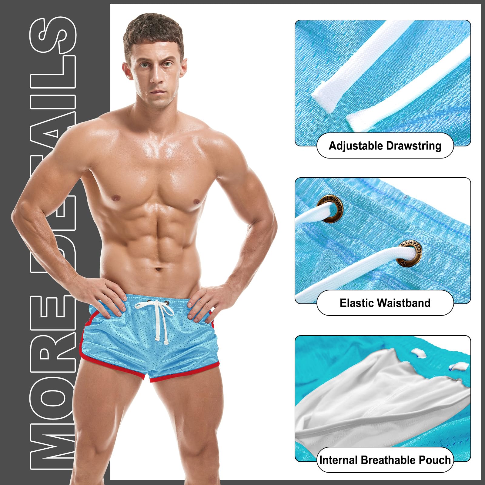 AIMPACT Sport Shorts Herren 3 Inch Mesh Bodybuilding Shorts Atmungsaktiv Turnhose Herren Kurz Training Fitness Sporthose mit Tasch