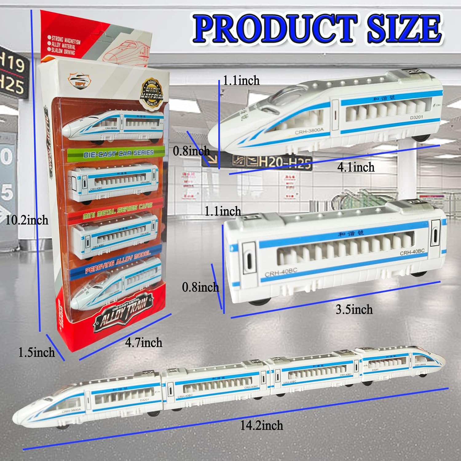 OTONOPI Toy Train Set, Die-cast Bullet Train with Magnetic Connectors, Subway High Speed Locomotive Toy Car, Track Raillway for Kids Boys and Girls Age 3 Up, Pack of 4 Pcs