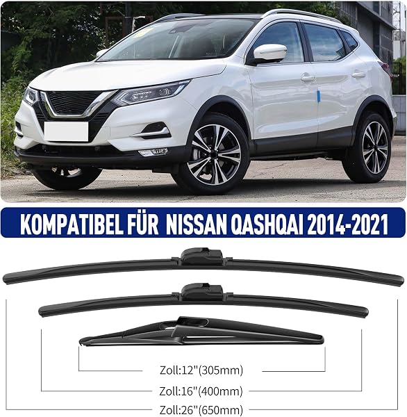 Wifko Scheibenwischer Kompatibel für Nissan Qashqai J11E 12.2013-2021, Wischerblätter Vorne + Hinten, Set Frontscheibenwischer und Heckscheibenwischer, Set für Frontscheibe und Heckwischer - 3