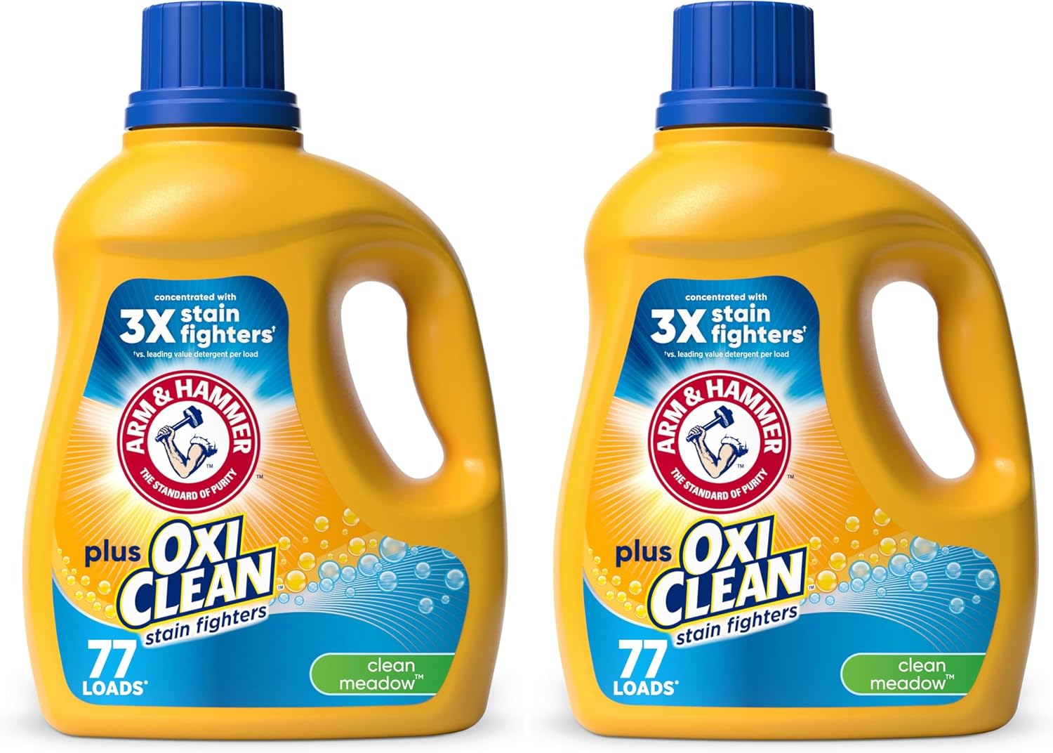 Arm & Hammer Liquid Laundry Detergent, Clean Meadow | 77 Loads | 100.5 Fl oz | Pack of 2 | With OxiClean