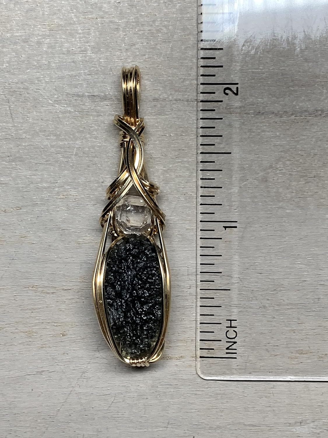 Moldavite Crystal Necklace Pendant with Herkimer Diamond - Image 8