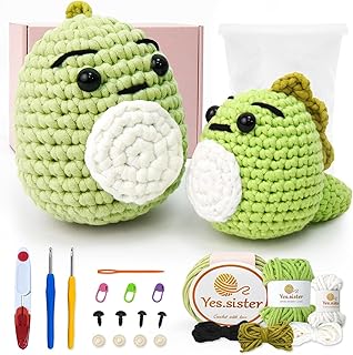 Crochet Kit for Beginners, Beginner Crochet Starter Kit with Step-by-Step Video Tutorials, Beginner Crochet Kit for Adults Kids, DIY Knitting Supplies, 2Pack Plants Dinosaurs