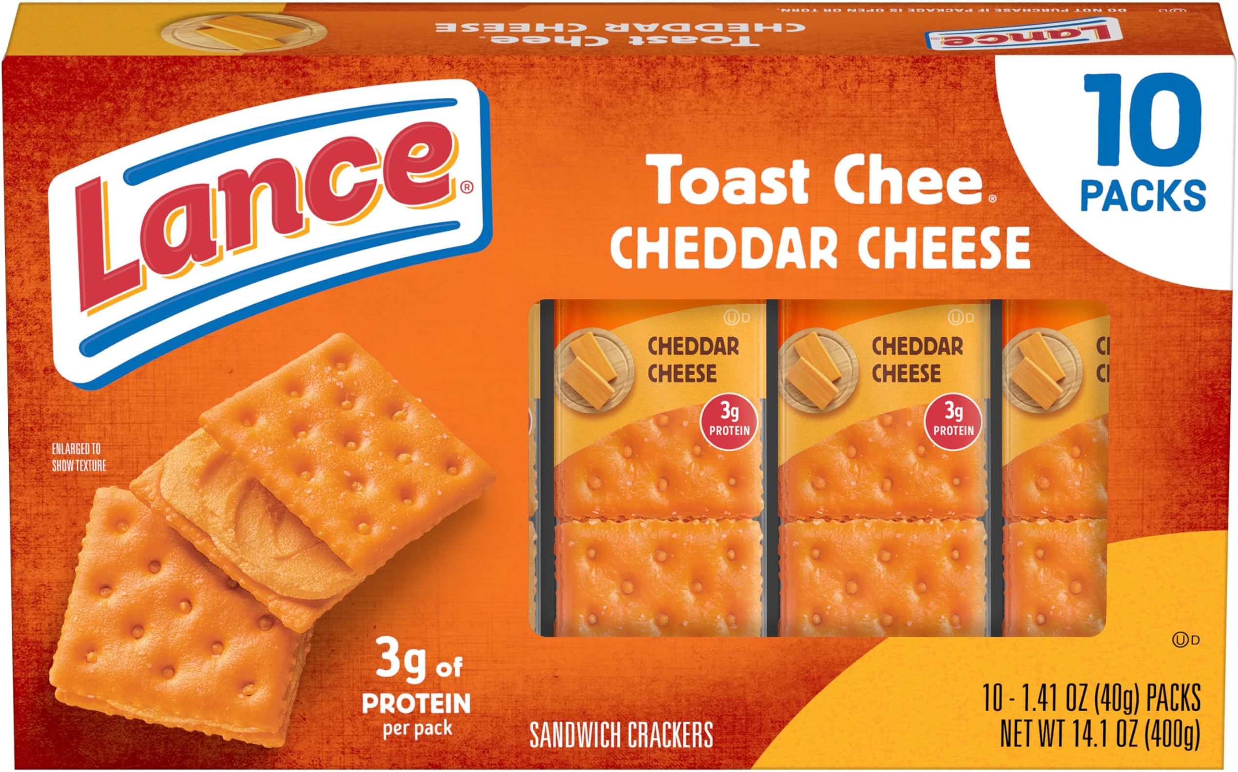 Lance ToastChee Cheddar Sandwich Crackers Snack Packs, 10 Count 1.41 Oz