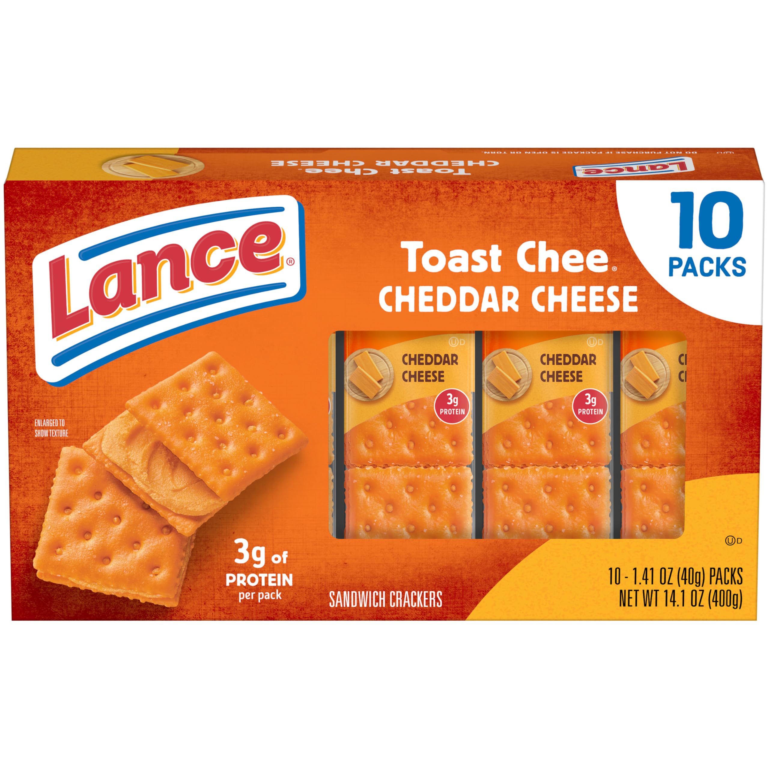 ToastChee Cheddar Sandwich Crackers Snack Packs by Lance – 1.41 Ounce (Pack of 10), Model 200790115353