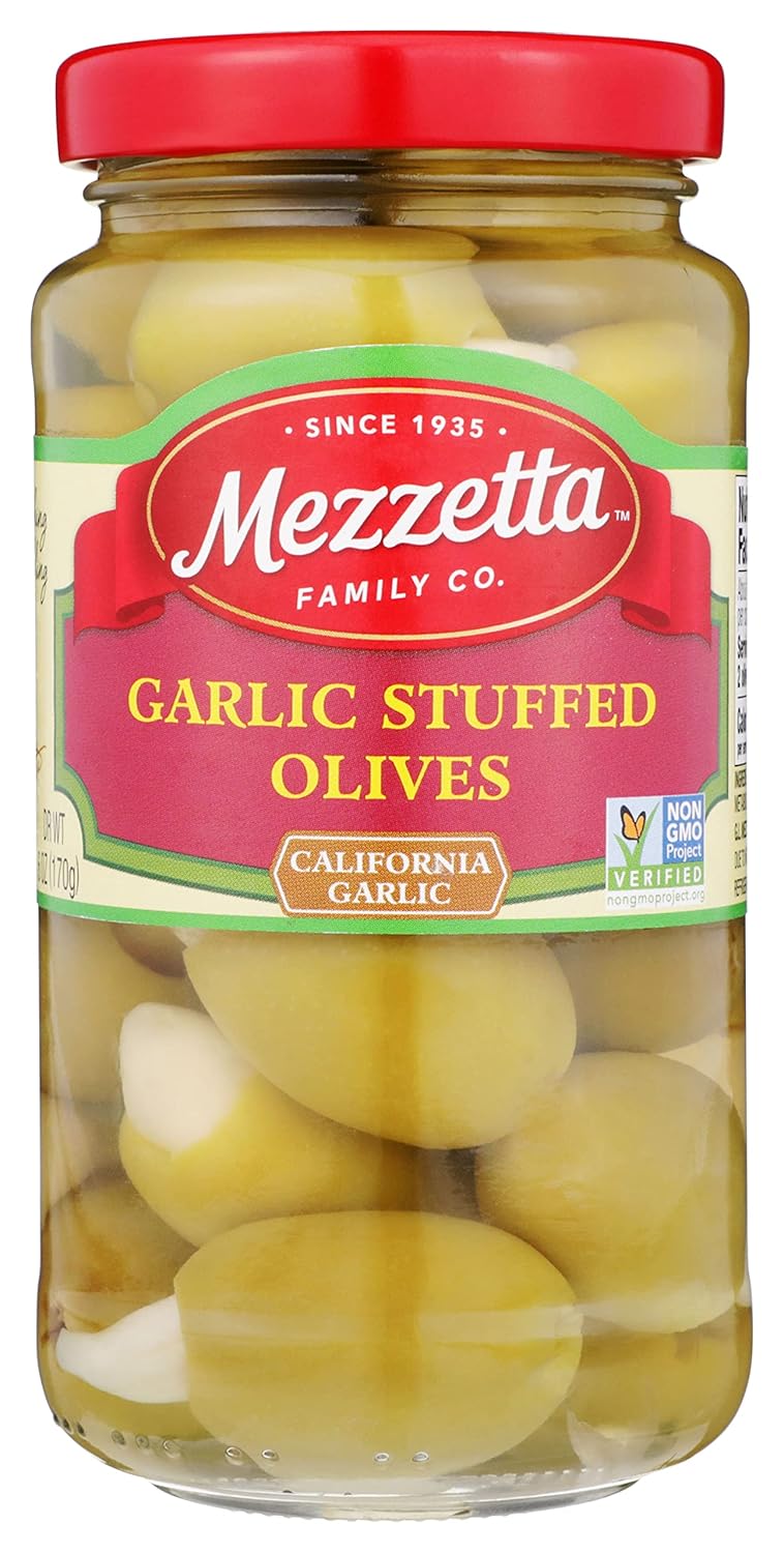 Mezzetta Garlic Stuffed Olives, Non GMO, 6 Ounce (Pack of