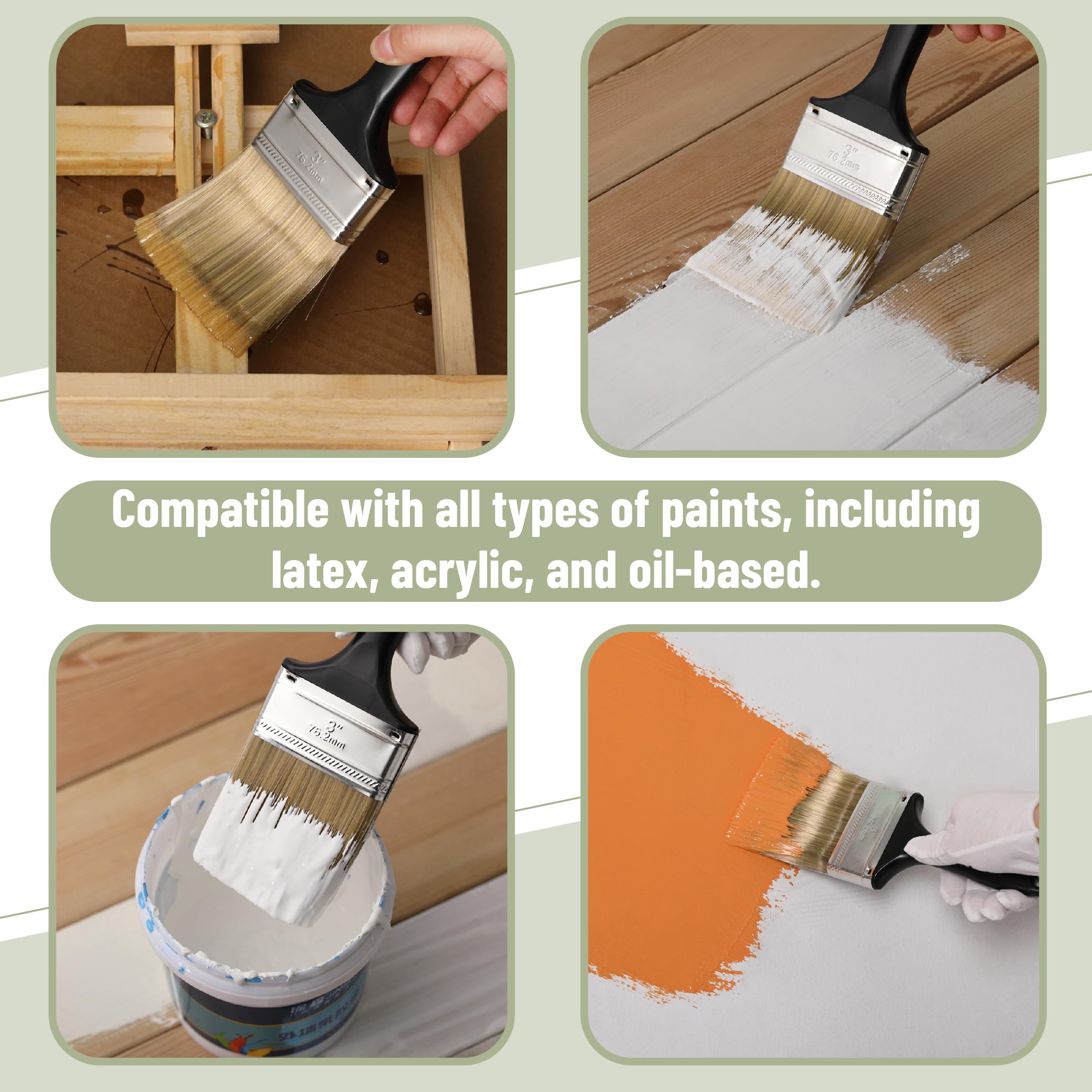 Bates- Paint Brushes, 4-Inch, 4 Pack, Flat Paint Brushes for Walls, Furniture and Wood