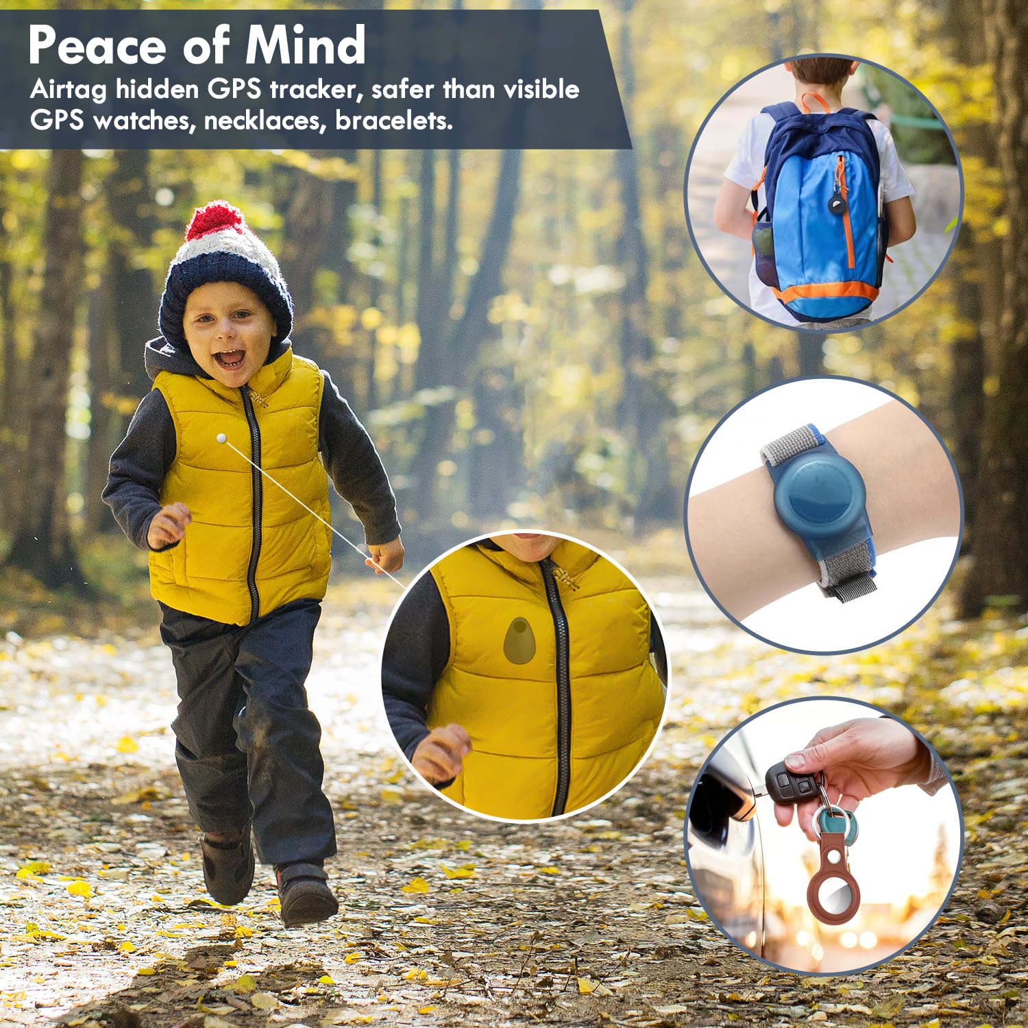 Supporto for Airtag per bambini, custodia per tracciatore GPS nascosta, anti-emoval, custodia in silicone for Airtag con pin, adatta per bambini, anziani, animali domestici, zaino (Blu+blu
