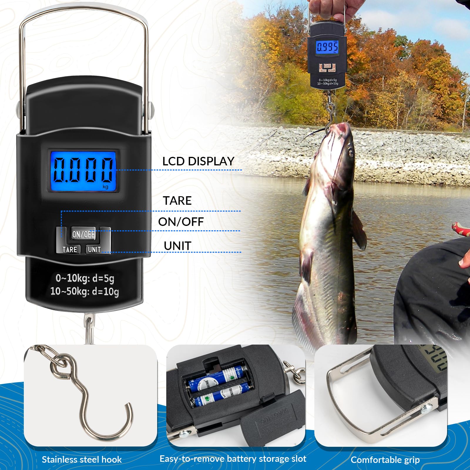 THKFISH Kit di 7 attrezzi da pesca, borsa tattica da pesca con pinze da pesca, kit di attrezzatura da pesca, strumenti di rimozione dell'amo, pinza da pesce con guaina e cordini, bilancia digitale da