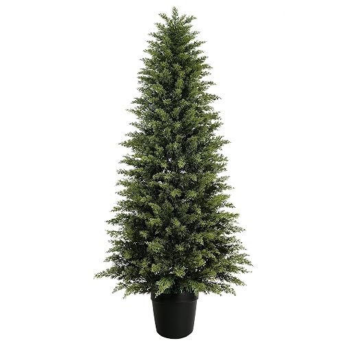 Mavis's Diary 6ft Artificial Cedar Topiary Tree, Set of 1 Realistic Faux Evergreen Shrub Plant in Planter, Indoor Outdoor Fake Cedar Tree for Front Porch, Entryway, Office & Home Decor - 1pack - 6FT