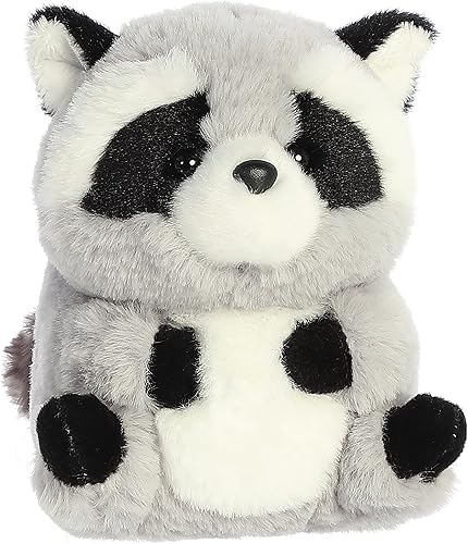 Miniatura 4 de Aurora® Round Rolly Pet™ Ripley Raccoon Peluche - Adorables compañeros - Diversión sobre la marcha - Gris 5 pulgadas