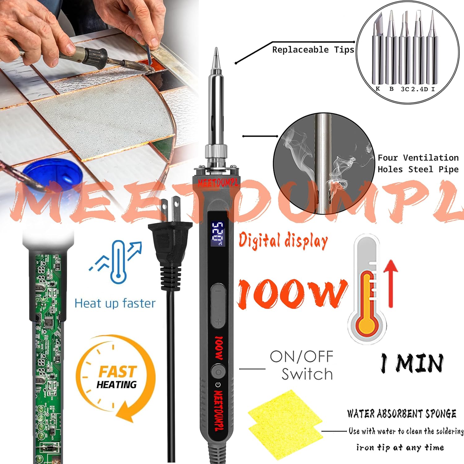 Stained Glass Kit，Stained Glass Kits for Adults，Glass Grinder，Stained Glass Grinder，5/8" + 1" Diamond Grinder Bit,100W Soldering Iron Kit,Glass Cutter Tool Kit（Patent has been registered）(7)
