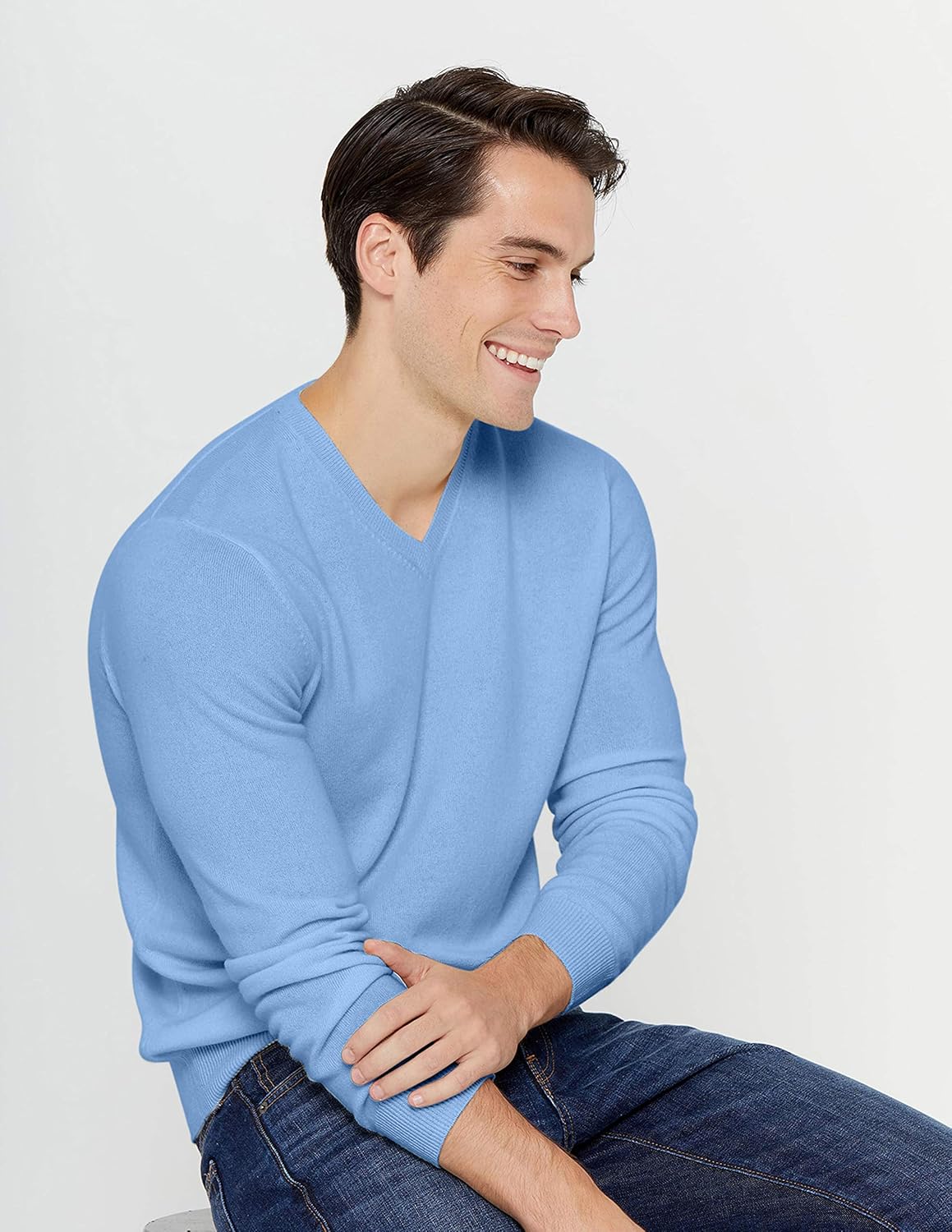 State Cashmere Men's Essential V-Neck Sweater 100% Pure Cashmere Classic Long Sleeve Pullover - Image 4