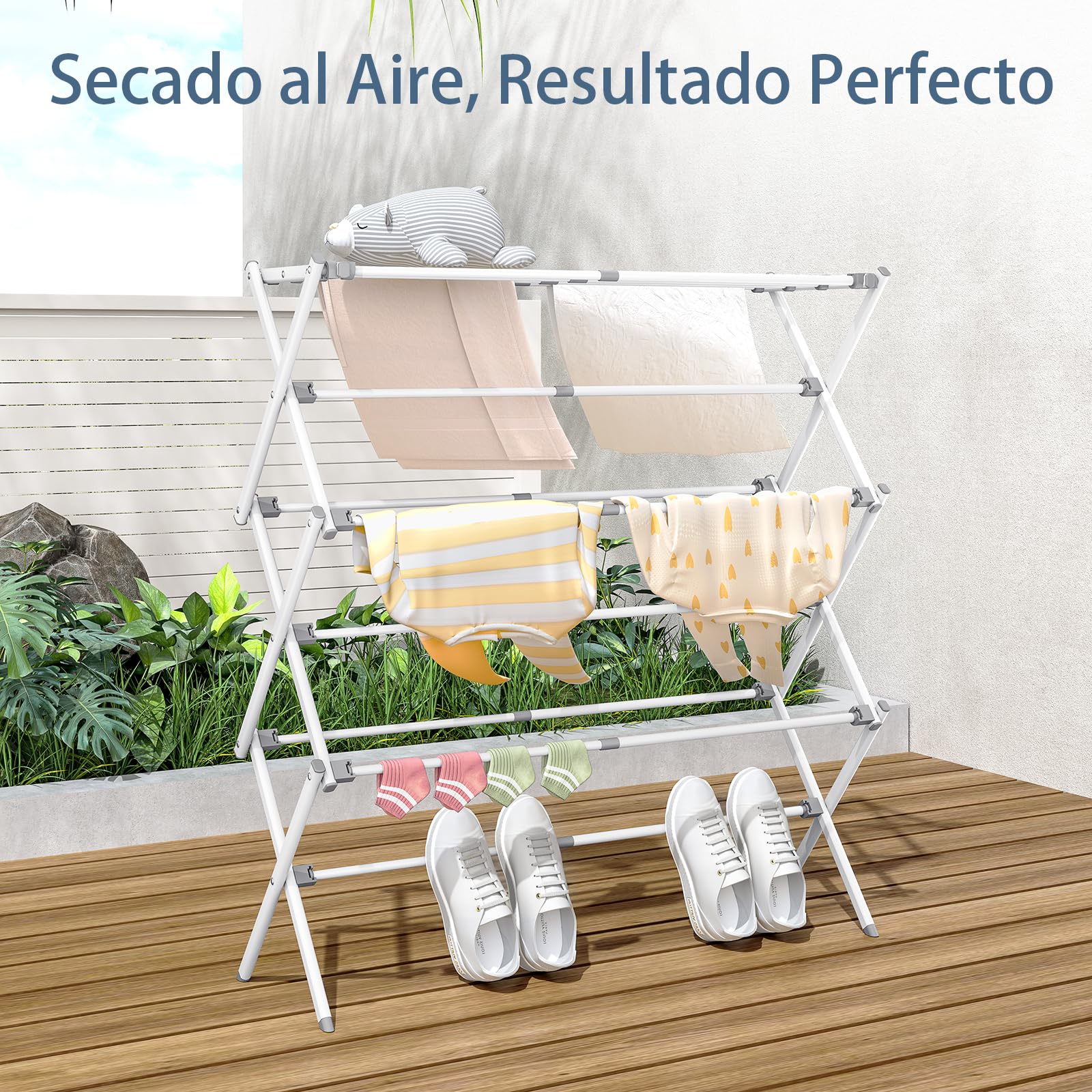 SYKIARIOL Tendedero Vertical Metálico Plegable con 3 Niveles - Tendedero de Ropa Extensible para Interior y Exterior - Material Resistente al Óxido (89x30x95.5 cm) - Lavandería Balcón - Blanco