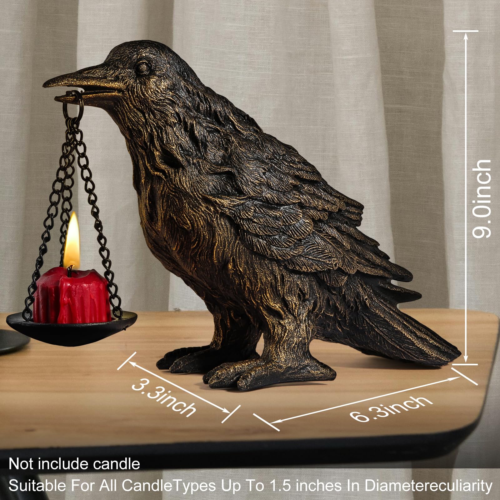 Halloween Decorations Indoor Gothic Home Decor Raven Lamp Tealight Holder for Bedroom Fake Crow Candle Holder Halloween Table Decorations Black