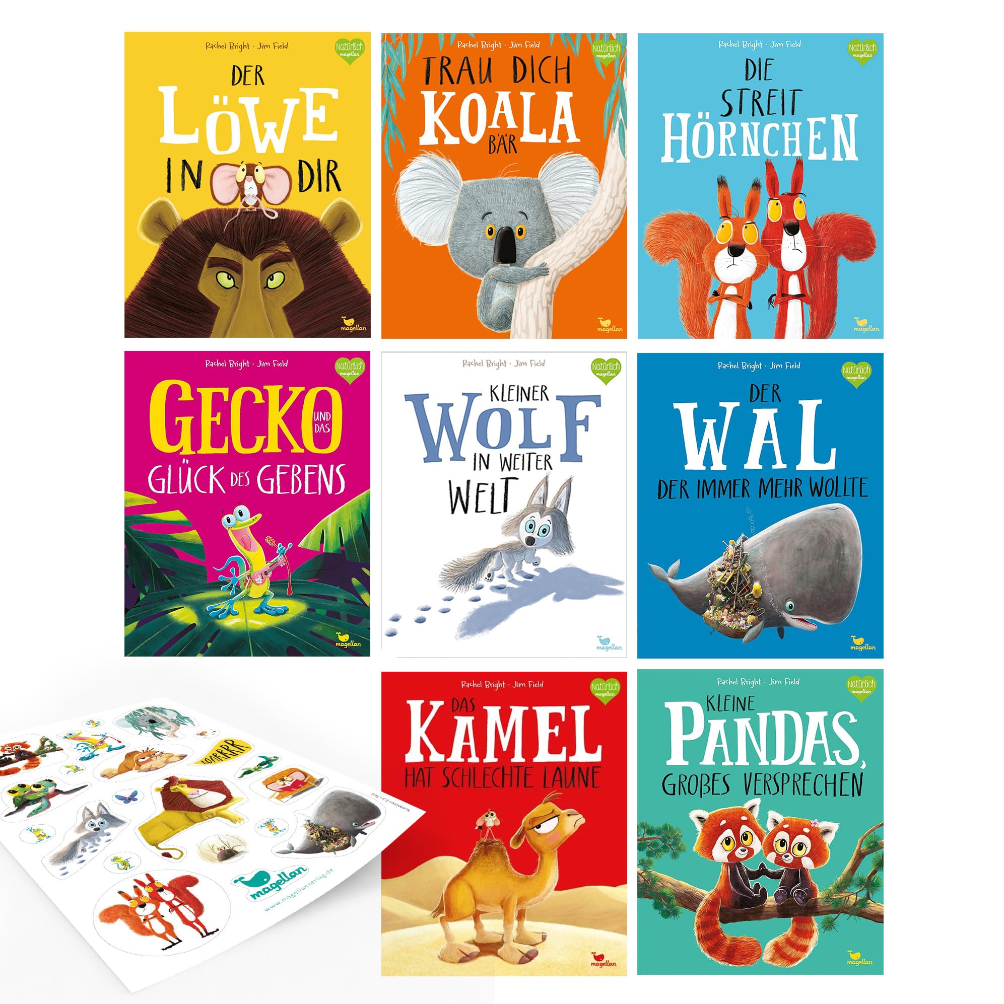 Der Löwe in dir & 7 weitere Bilderbücher von Rachel Bright/Jim Field – Das komplette Set für Kinder ab 3 Jahren über Gefühle Freundschaft & Mut, inkl. Stickerset, Vorlesebücher zum Lernen & Entdecken