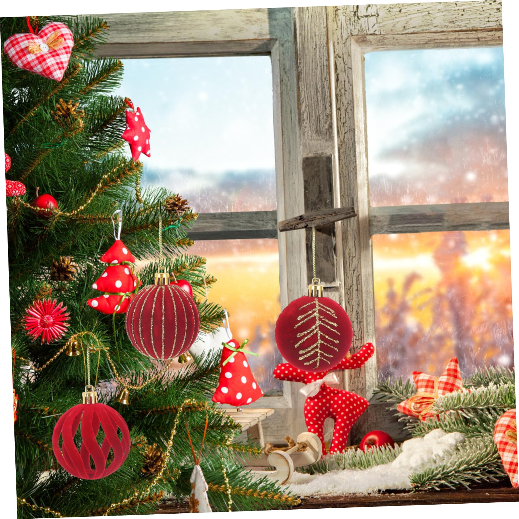 30 STK Christbaumschmuck Kugeln Beflockte Christbaumkugel Weihnachtsbaum-anhänger Schneeflockenkugeln Weihnachtsfeier Anhänger Urlaub Baumkugel Plastik Rot