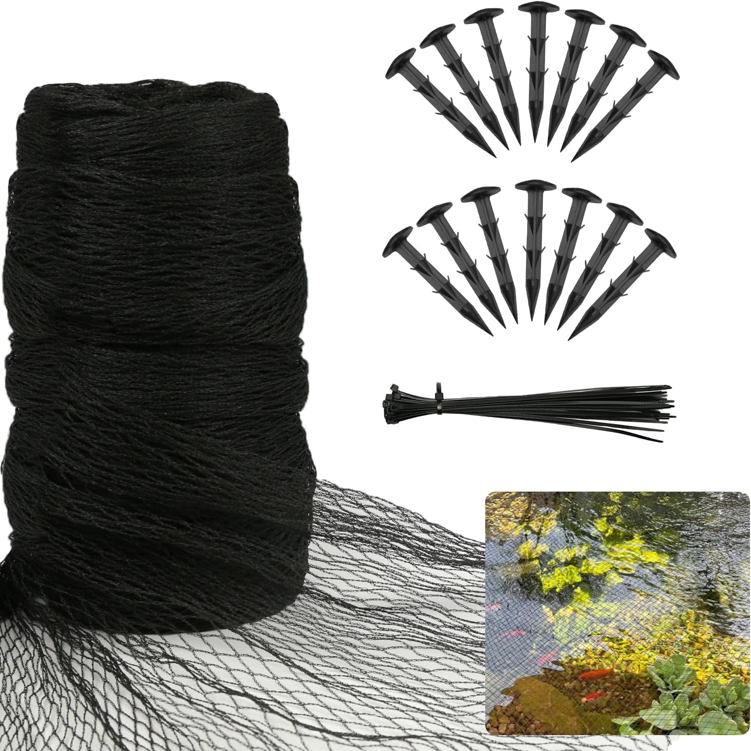 Pond Netting Shield for Leaves,Protects Koi Fish from Birds Cats Predators,Durable Mesh Protective Cover for Pool Farm Orchard Veggie Garden (28.1x30ft)