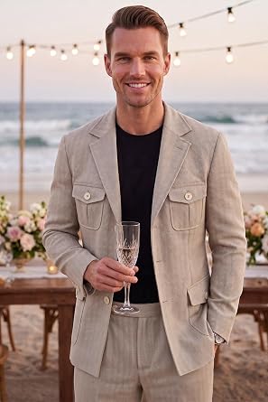 DeepSEA Erkek Safari Ceketli Slim Fit 2li Tak m Elbise   Pileli Duble Pa a Pantolon 2600723