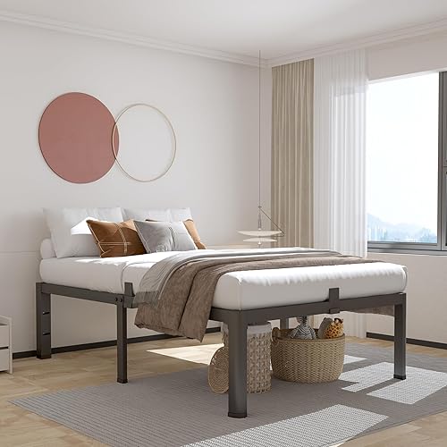 Miniatura 5 de ROIL Marcos de cama individual XL de 14 pulgadas con agujero para cabecero y patas de esquina redondas, retenedores de colchón, listones de acero