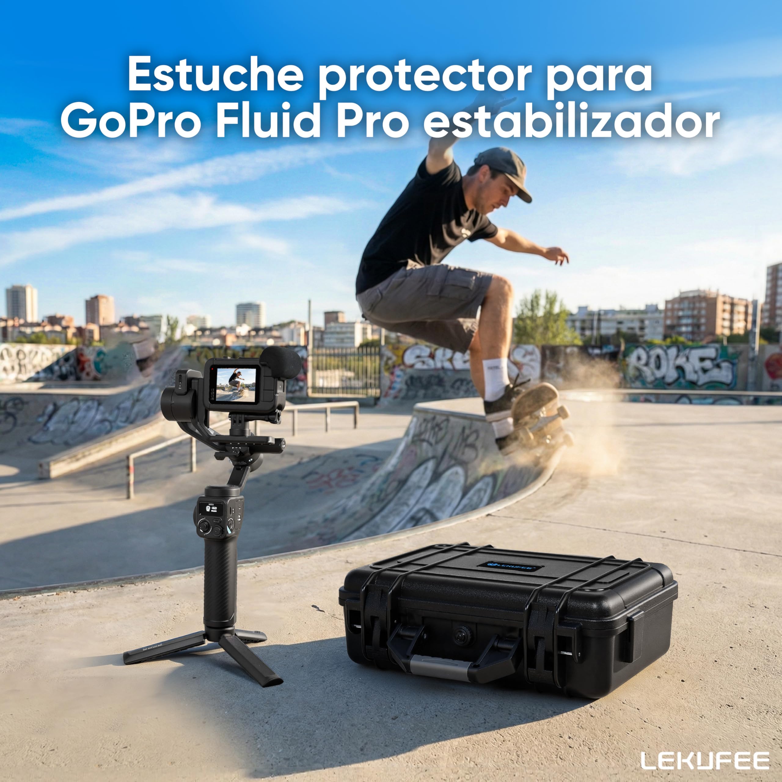 LEKUFEE Maleta Rígido de Transporte Impermeable para GoPro Fluid Pro AI - Estabilizador, cámaras GoPro Hero 13/12/11/10/9, Media Mod y Otros Accesorios (Solo Estuche)