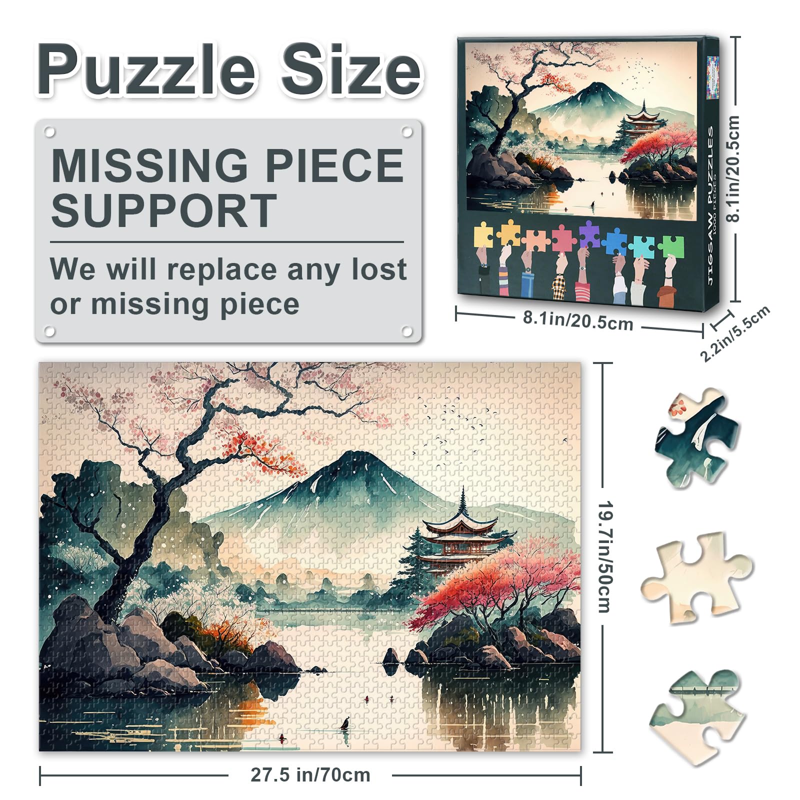 Japanese Landscape 1000 Piece Puzzle for Adults Adult Puzzle Pieces Relaxing and Fun Activity Mount Fuji Challenging Family Activity Game Gift for Family Friends 27.5" x 19.6" - Image 3