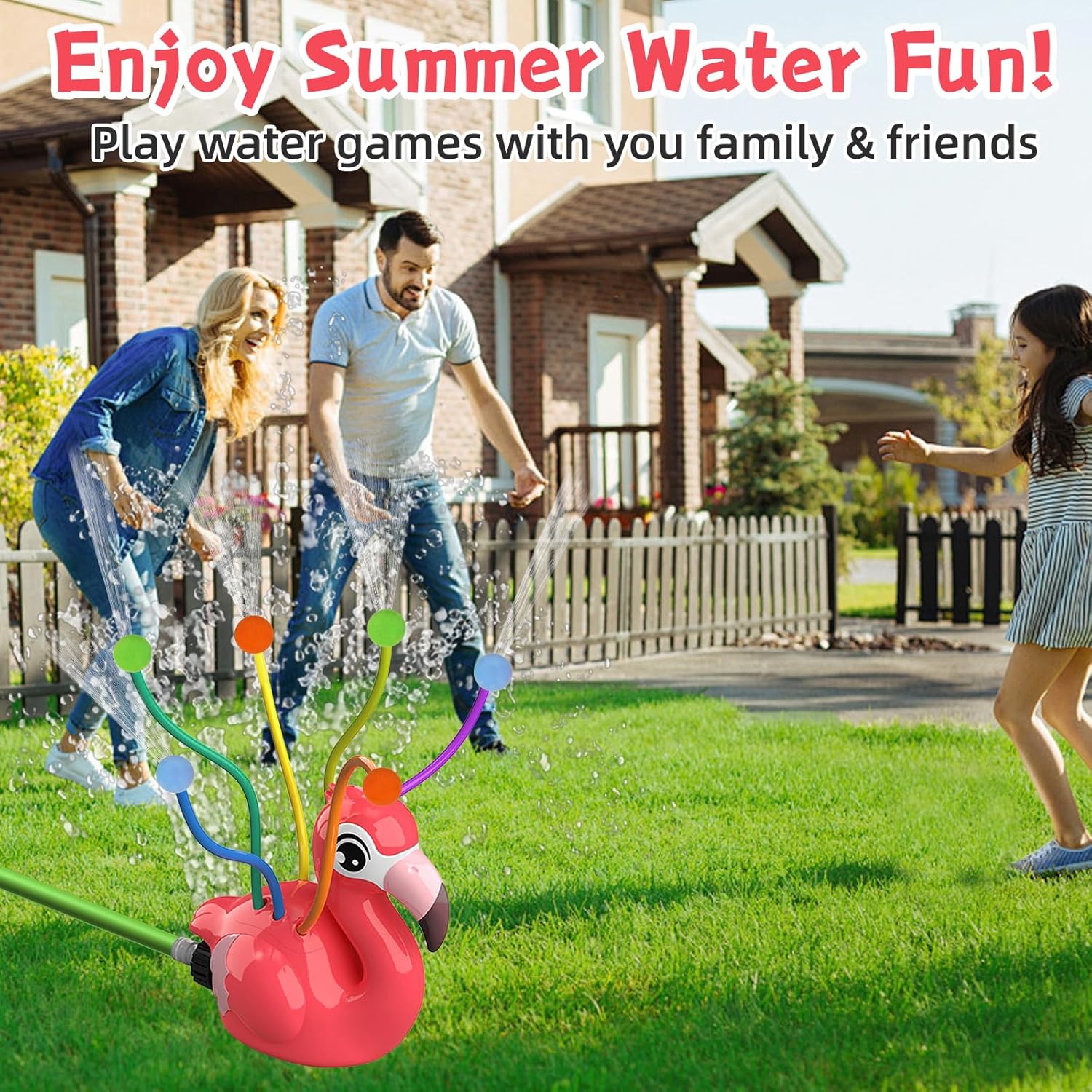 Children's Outdoor Water Sprinkler with 6 Wobble Hoses and Sponge Balls, Cute Water Toy Garden, Summer Toy, Sparkling Water Fun for Garden, Backyard, Lawn, Pets