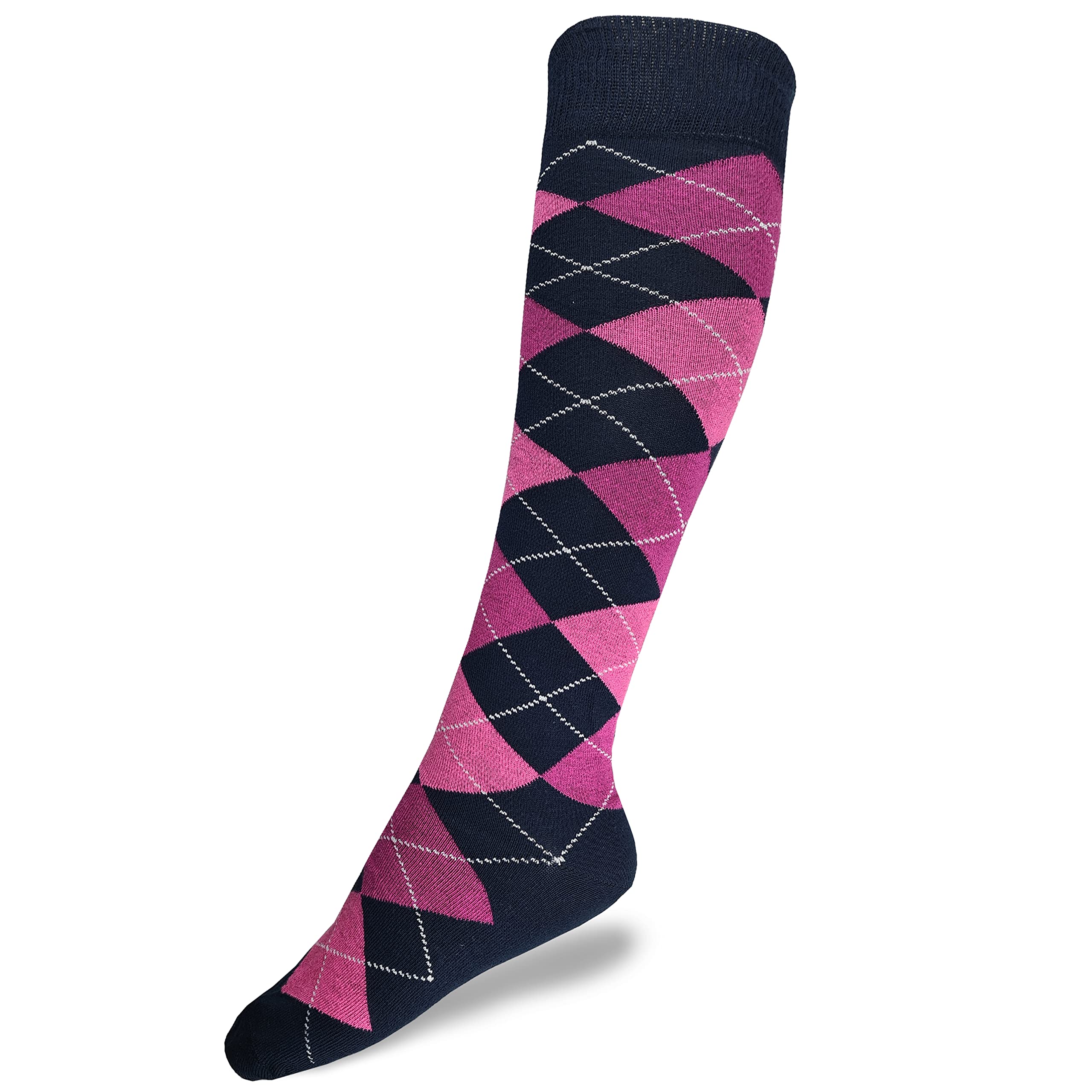 Hazy Blue Mix and Match Women's/Ladies Knee High Socks Argyle & Horse Designs - Cotton Long Equestrian Riding Socks, UK 3-8 Size (3-8, Navy Argile)