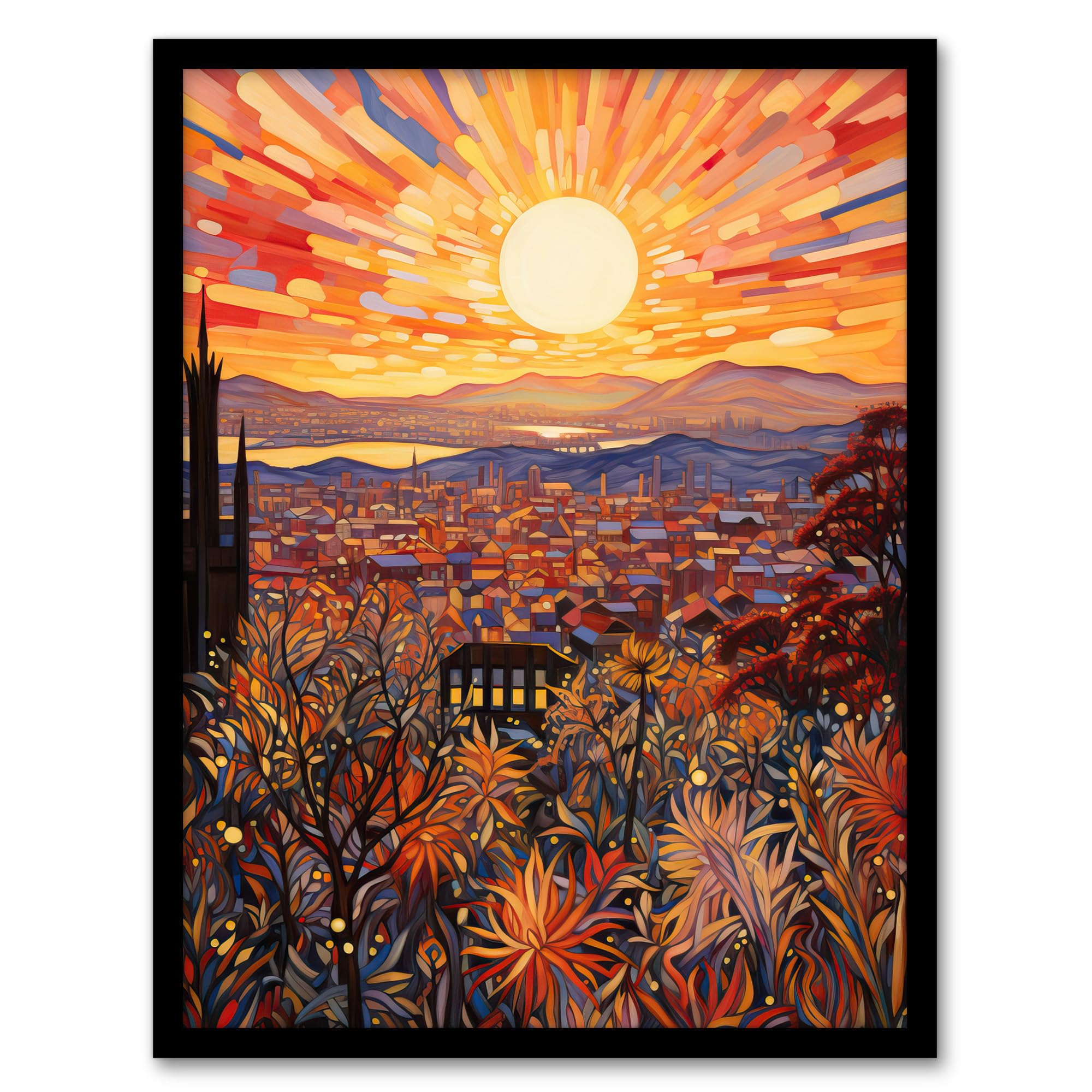 Artery8 LA California Sunrise Over San Gabriel And San Bernardino Mountains Artwork Painting Artwork Framed Wall Art Print A4