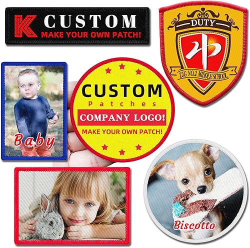 Parches personalizados para añadir tu foto o cualquier logotipo, cualquier texto o nombre, gancho y bucle opcional, coser, planchar en mochilas,