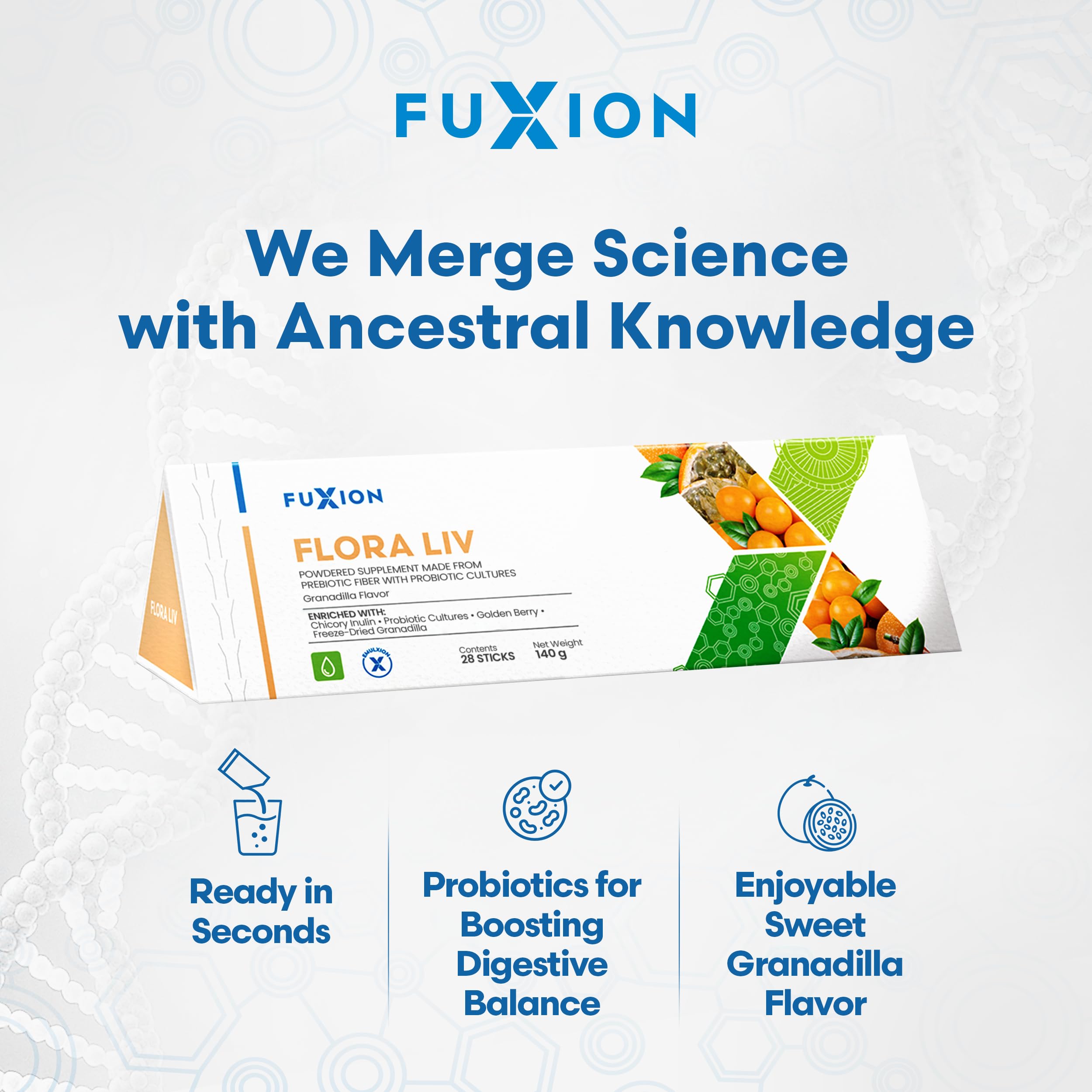 FuXion Flora Liv | Probiotic Drink | Probiotics for Women and for Men | Gut Health | Helps Mantain Balance of the Instestinal Flora | Lactobacillus and Bifidobacterium | Sweet Granadilla Flavor | 28u — Amazon image 4