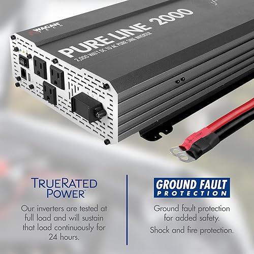 Miniatura 4 de Wagan EL3808 - Inversor de corriente de línea pura de 2000 vatios CC, 12 V a 110 V CA, inversor de energía de onda sinusoidal pura para el hogar,