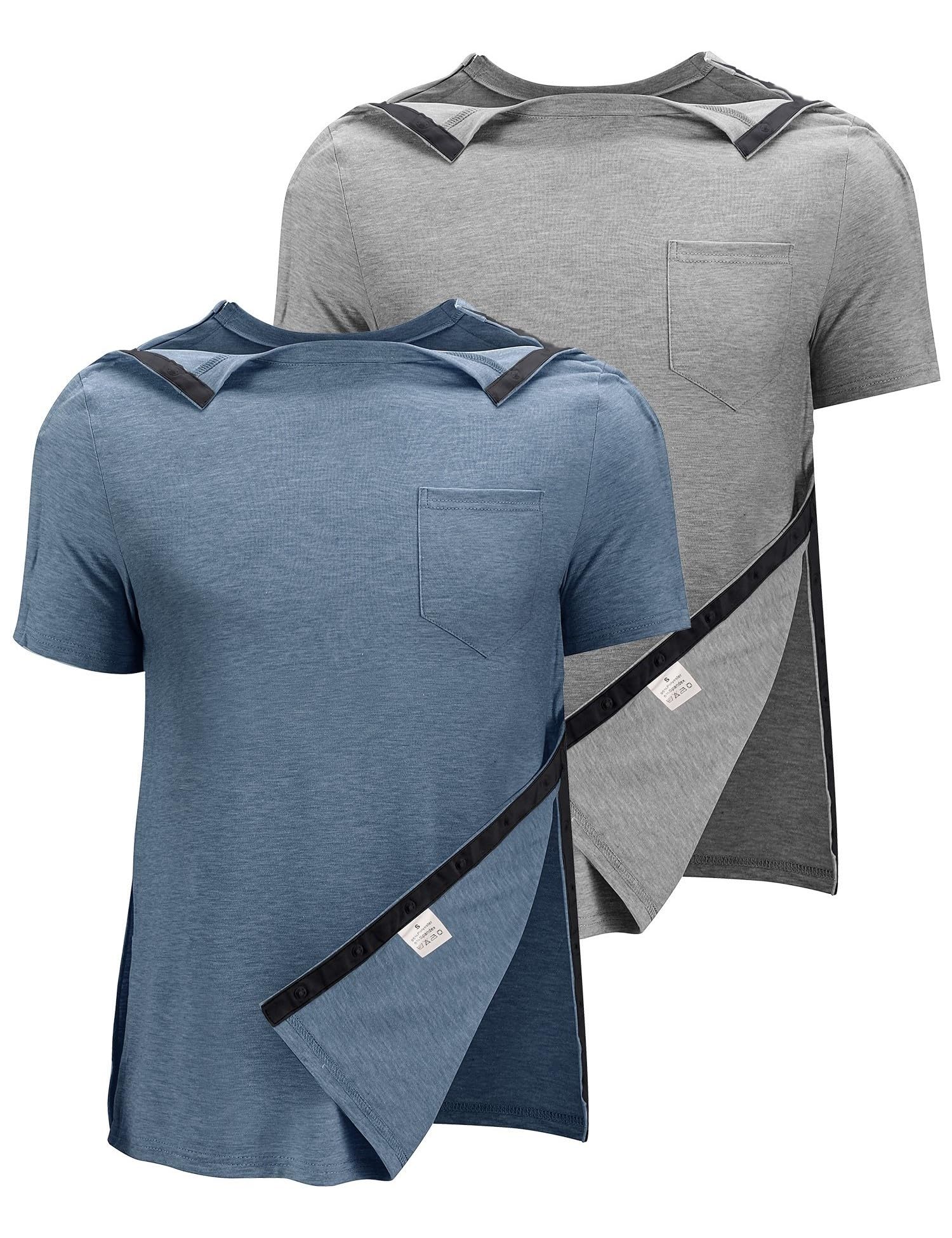 Poriff Post Chest Surgical Shirts Hospital Rehab Arm Surgery Injury Elbow Broken Shoulder Fusion Rotator Cuff Button Snap Clothing Dialysis Wheelchair Breakaway Scars Operative 2 Pack