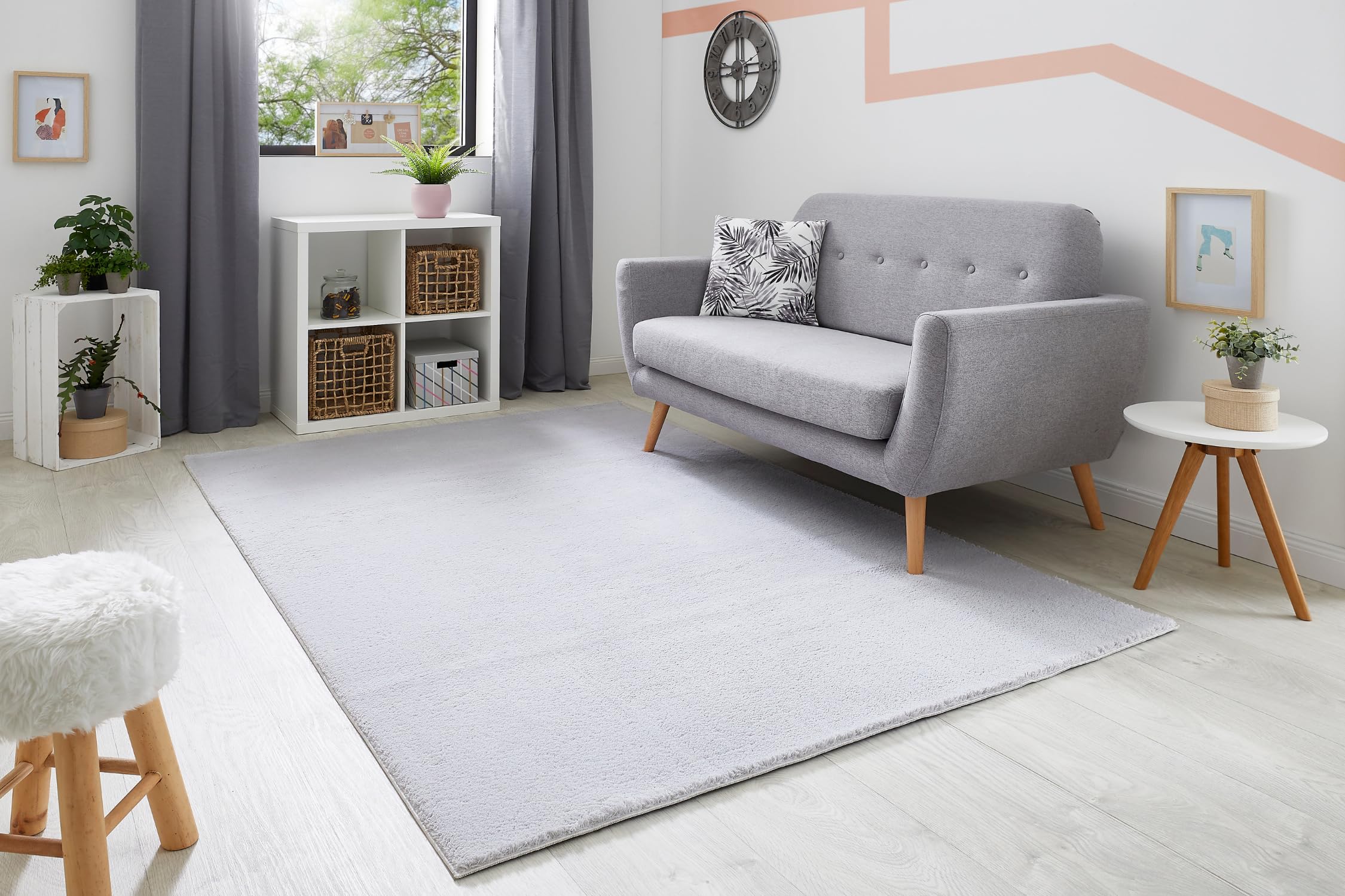 andiamo Teppich Arezzo waschbar Wohnzimmer Esszimmer pflegeleichter eleganter gemütlicher Wohnzimmerteppich Fellteppich einfarbig 60 x 110 cm grau – Bild 2