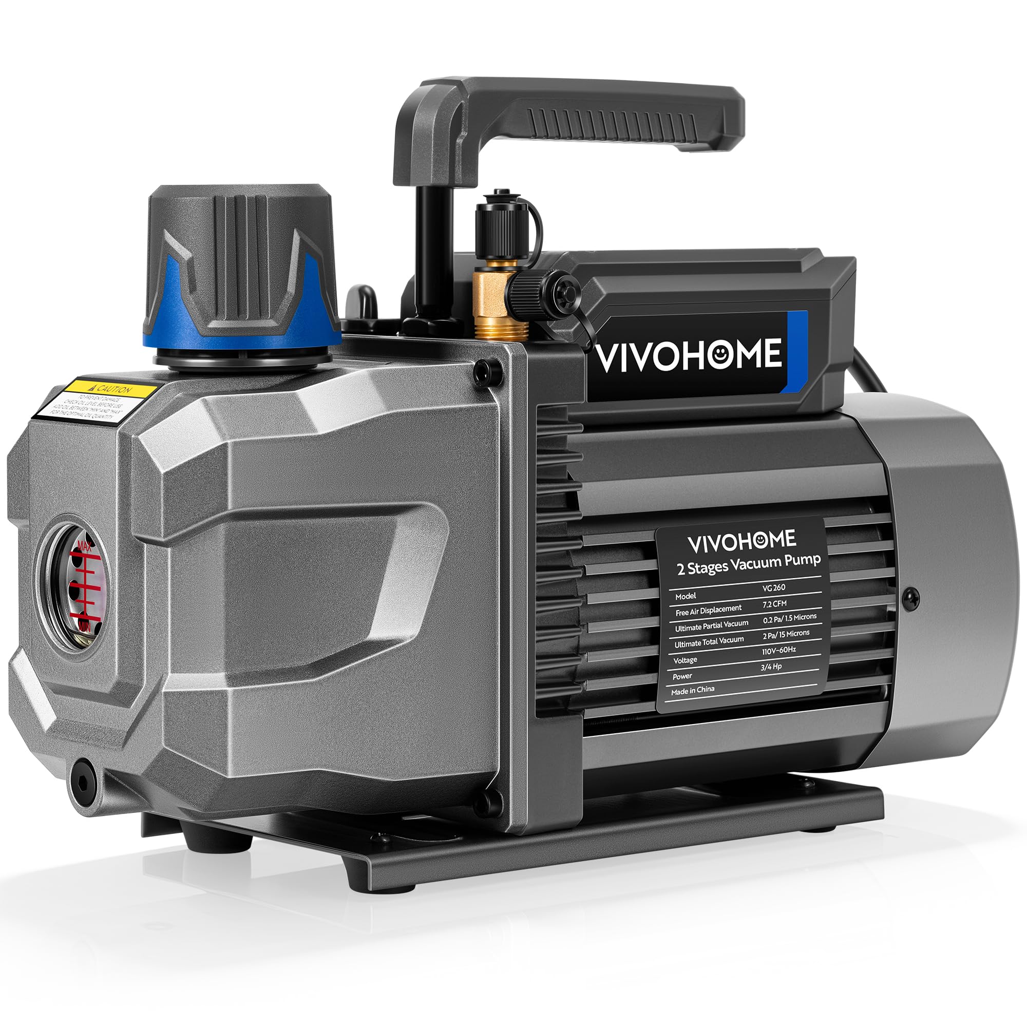 VIVOHOME A2L 3/4 HP 7.2 CFM 2 Stage HVAC Vacuum Pump with Sparkless Motor